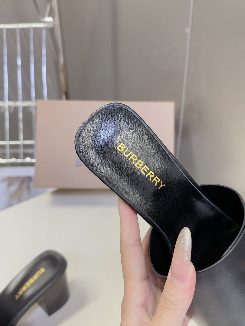 BURBERRY 26S HIGH HEEL MULE SANDALS 60MM IN BLACK CALFSKIN