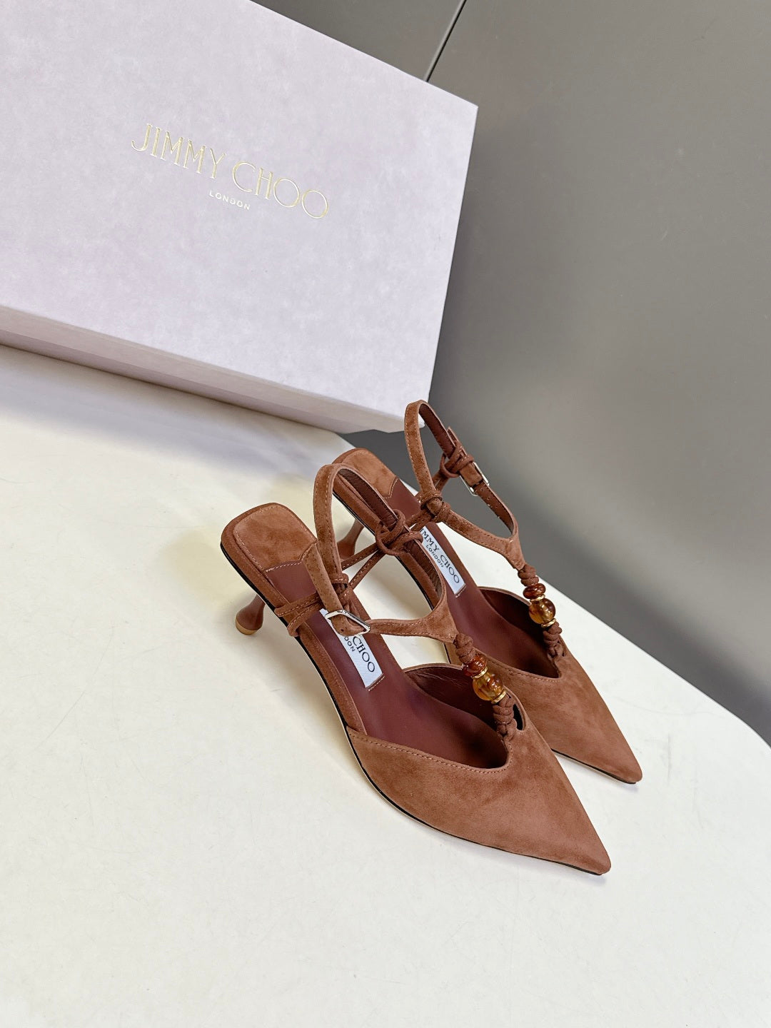 JIMMY CHOO 26S HIGH HEELS 50 MM IN BROWN SUEDE