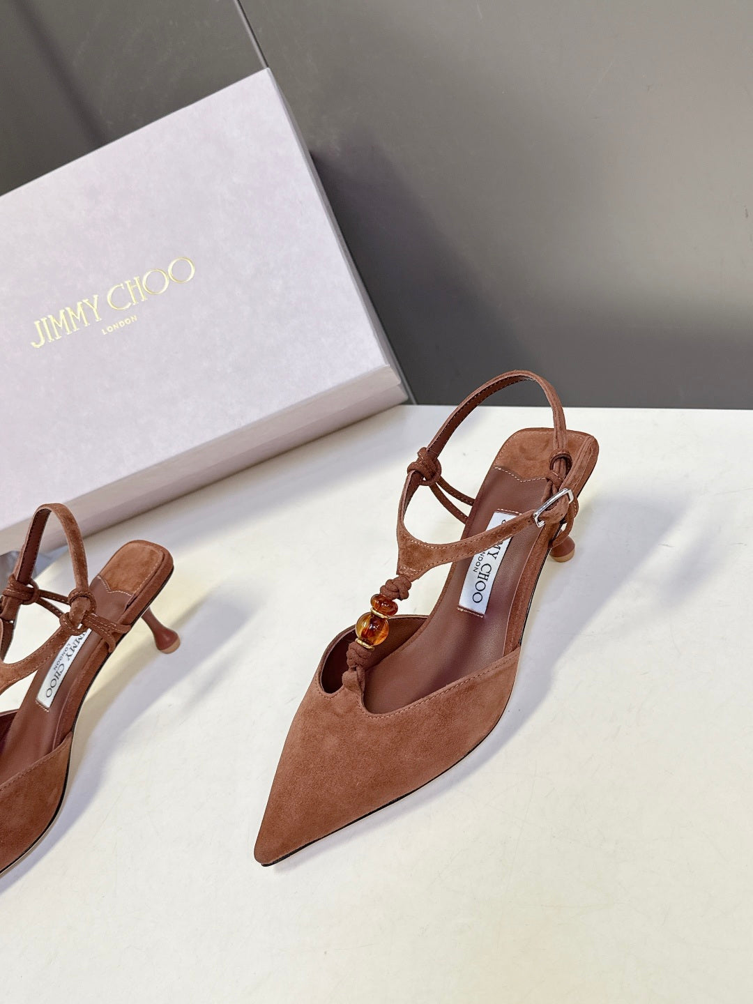 JIMMY CHOO 26S HIGH HEELS 50 MM IN BROWN SUEDE