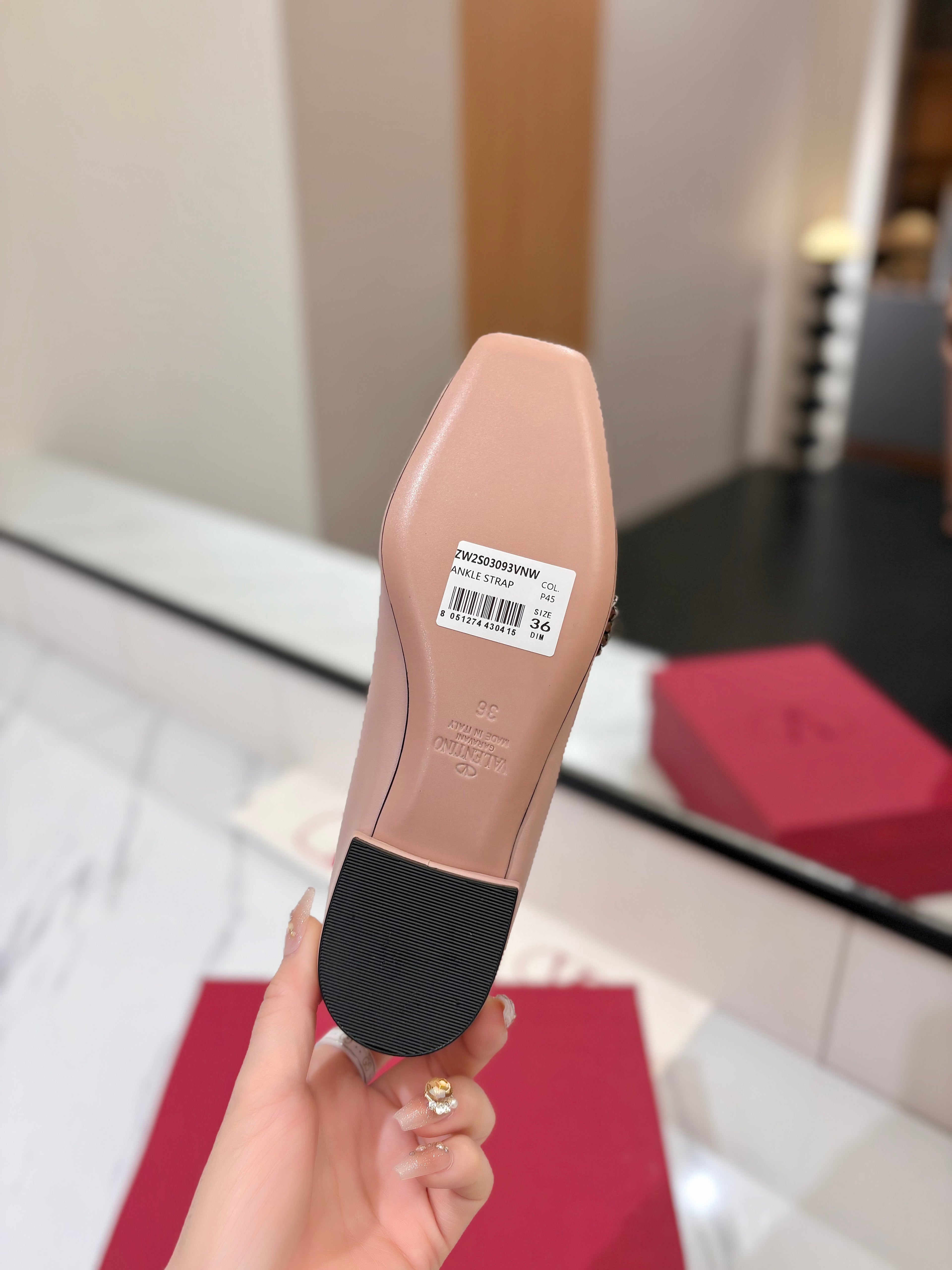 VALENTINO 26S MARY JANE FLATS IN NUDE PINK CALFSKIN WITH CRYSTAL FLOWER