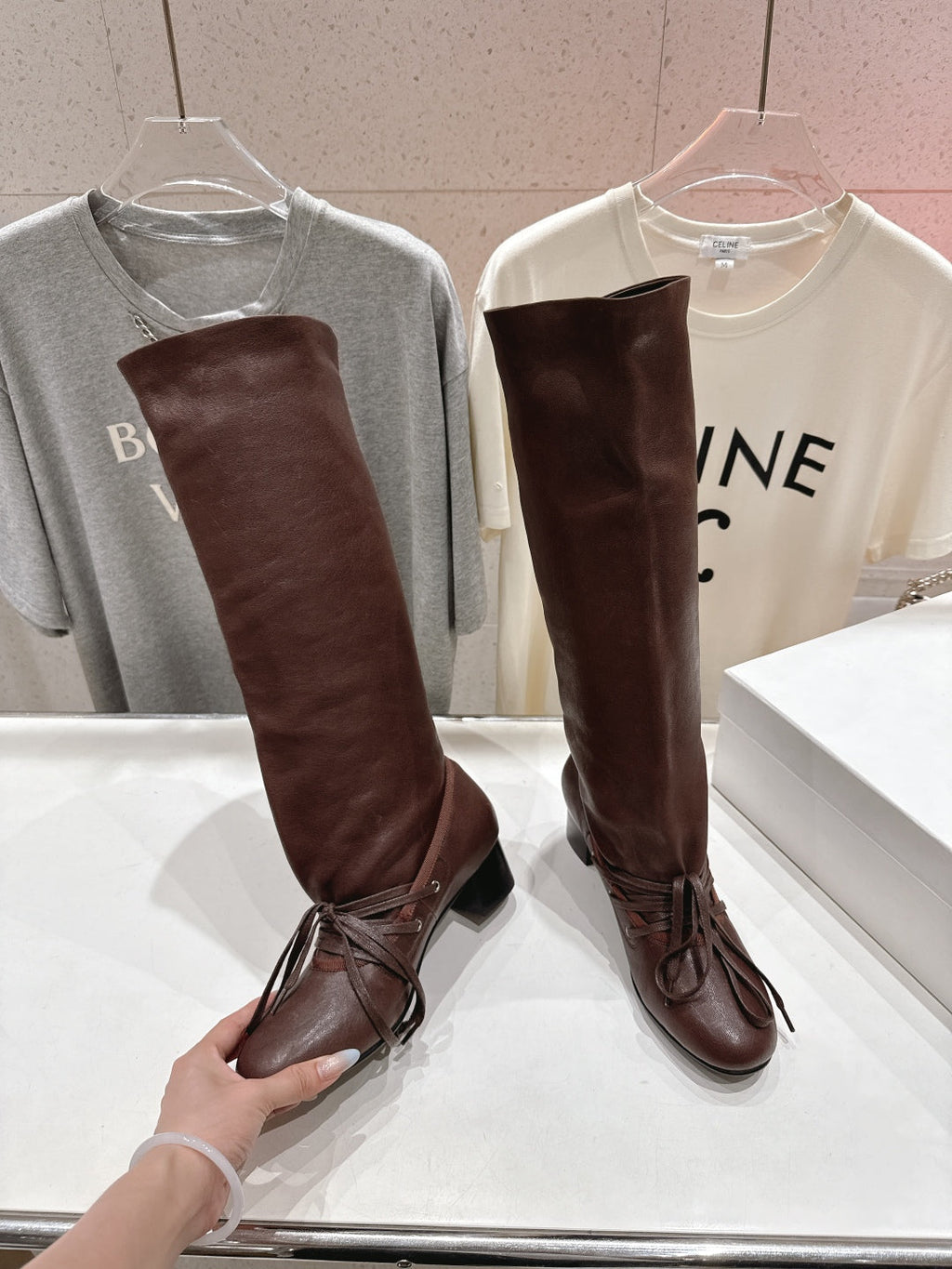 ALO 25S PALOMA WOOL TALL BOOTS 45 MM IN BROWN LAMBSKIN