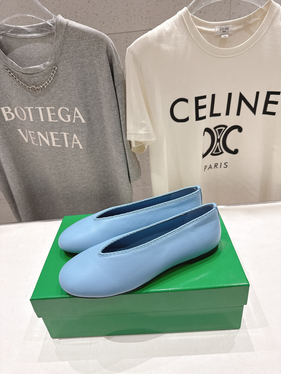 BOTTEGA VENETA 26S BALLET FLATS IN PASTEL BLUE LAMBSKIN