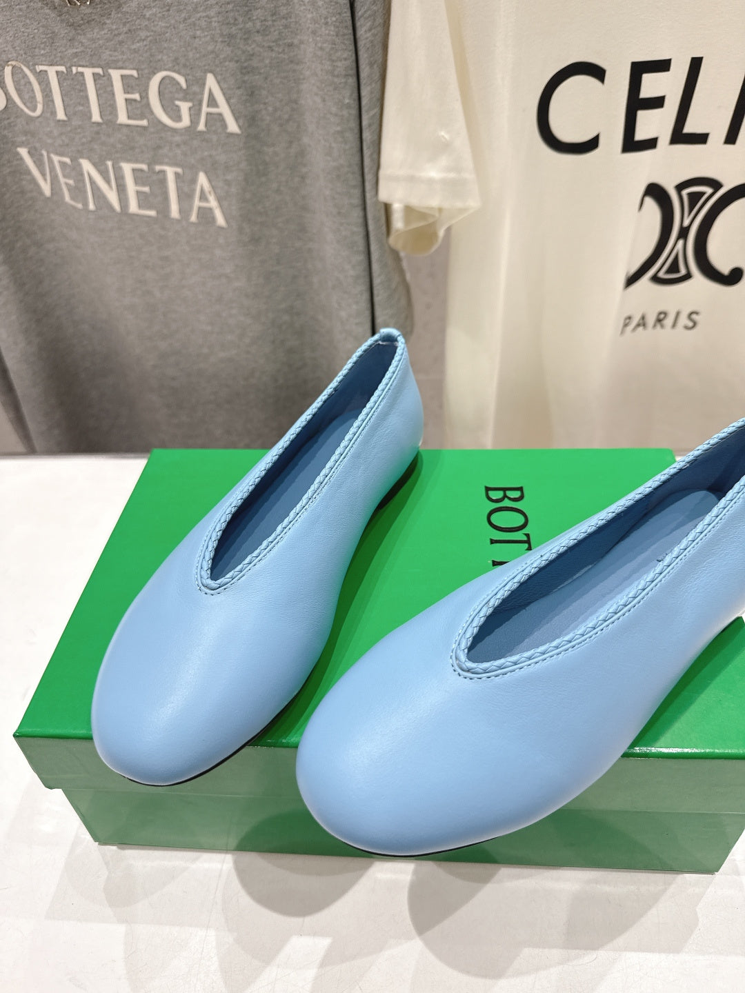 BOTTEGA VENETA 26S BALLET FLATS IN PASTEL BLUE LAMBSKIN