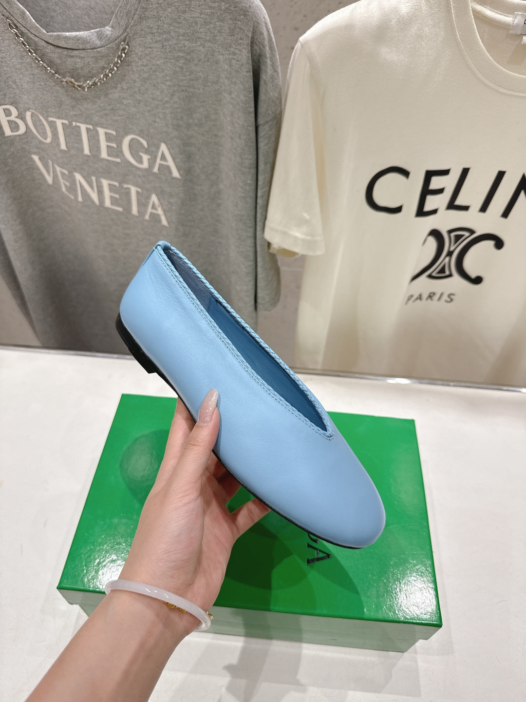 BOTTEGA VENETA 26S BALLET FLATS IN PASTEL BLUE LAMBSKIN