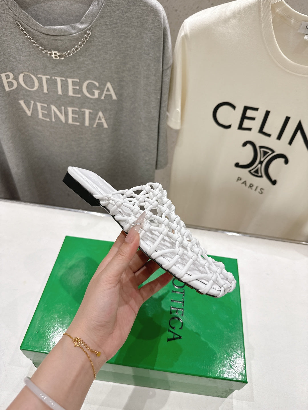 BOTTEGA VENETA 26S WOVEN MULES IN WHITE LAMBSKIN