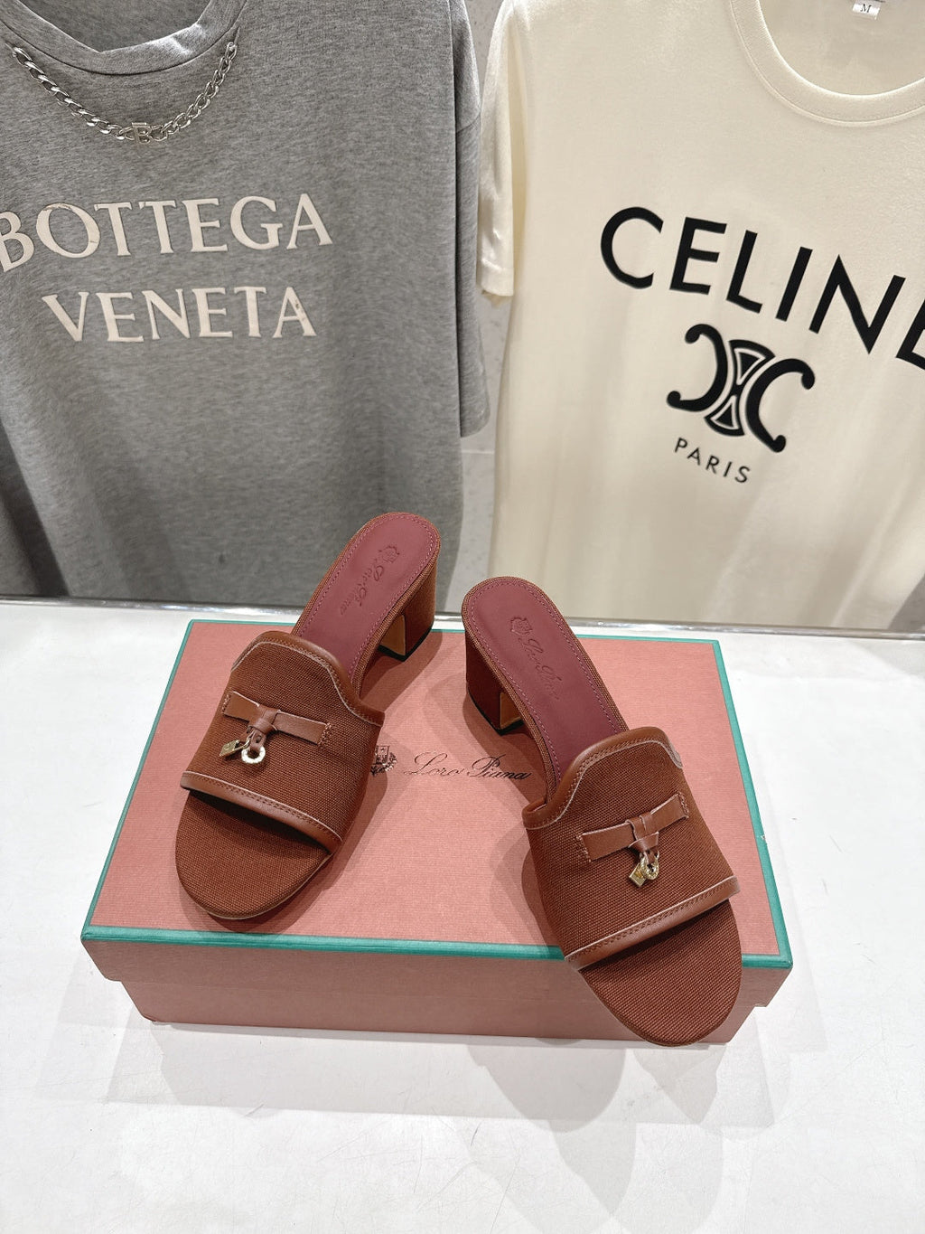 LP 26S HIGH HEEL SANDALS IN DARK BROWN CANVAS AND CALFSKIN