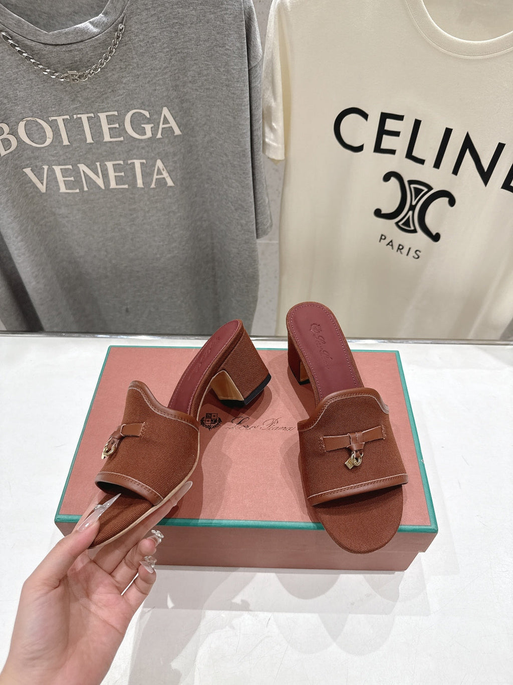 LP 26S HIGH HEEL SANDALS IN DARK BROWN CANVAS AND CALFSKIN
