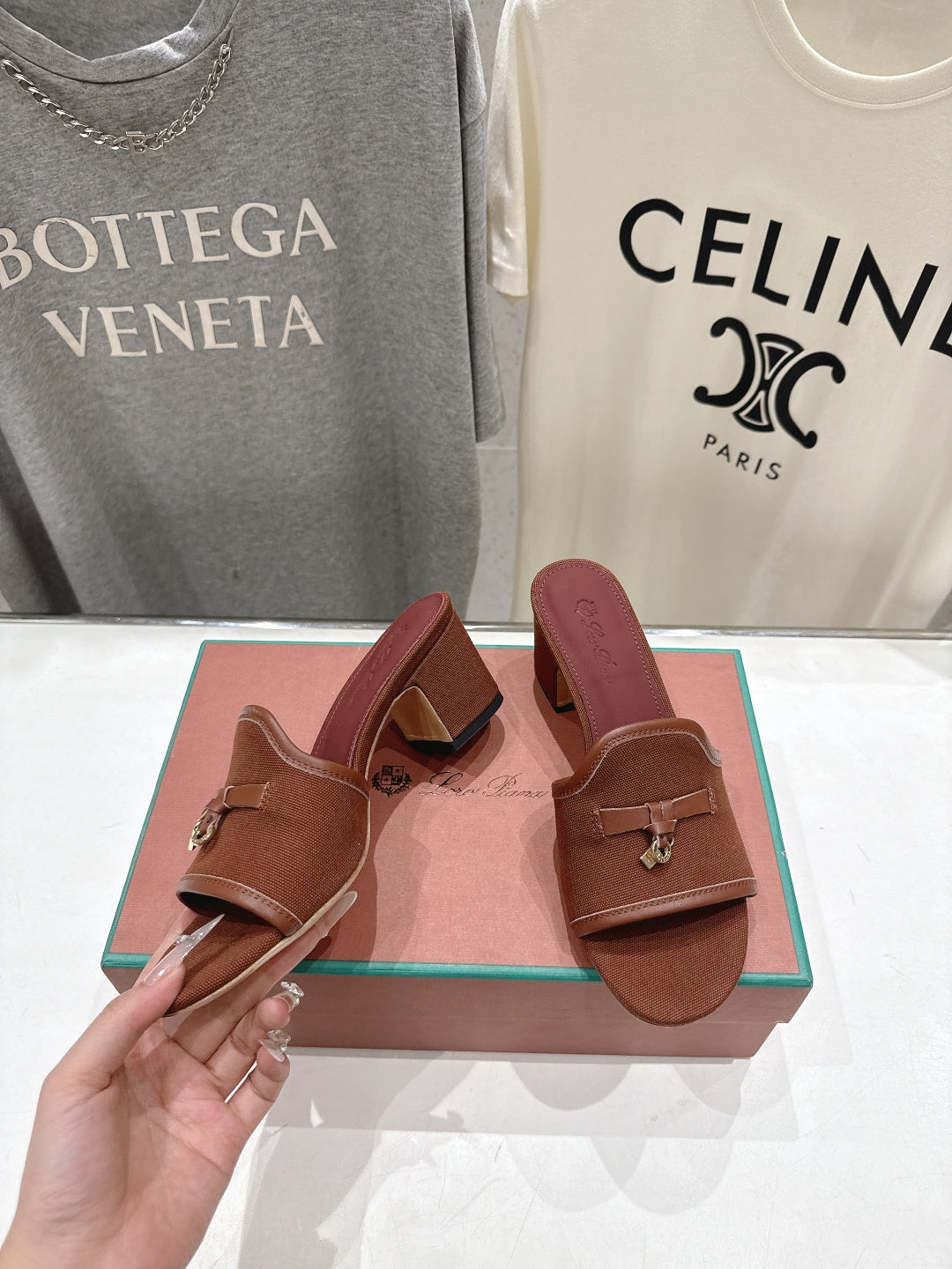 LP 26S HIGH HEEL SANDALS IN DARK BROWN CANVAS AND CALFSKIN
