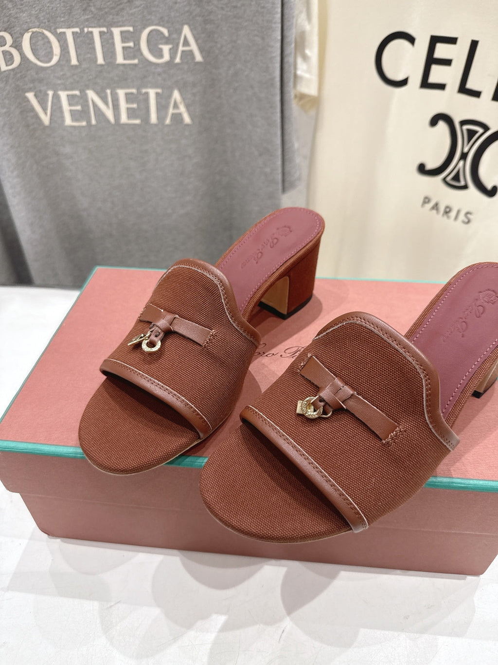 LP 26S HIGH HEEL SANDALS IN DARK BROWN CANVAS AND CALFSKIN