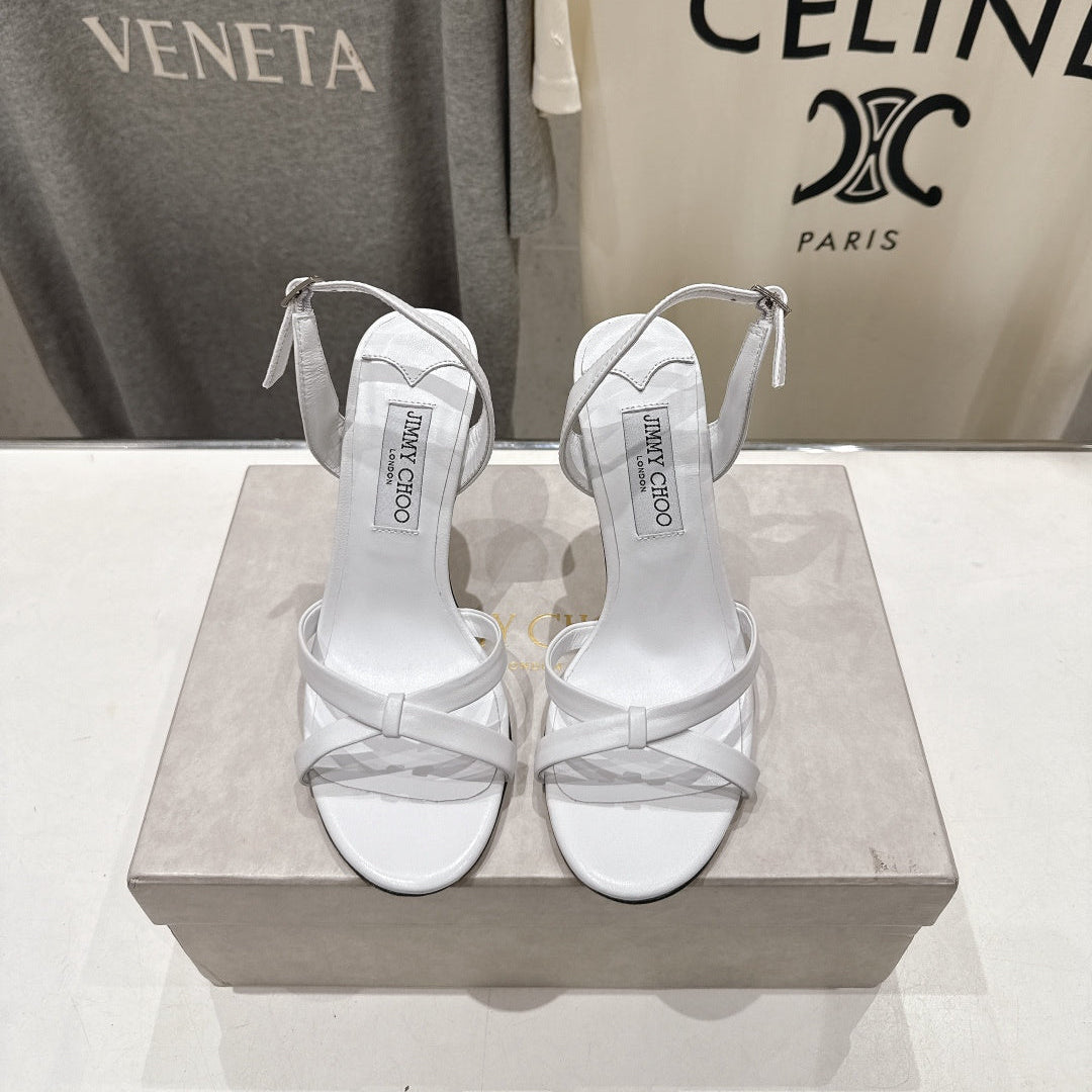 JIMMY CHOO 26S HIGH-HEELED SANDALS 100 MM IN WHITE LAMBSKIN STYLE 1