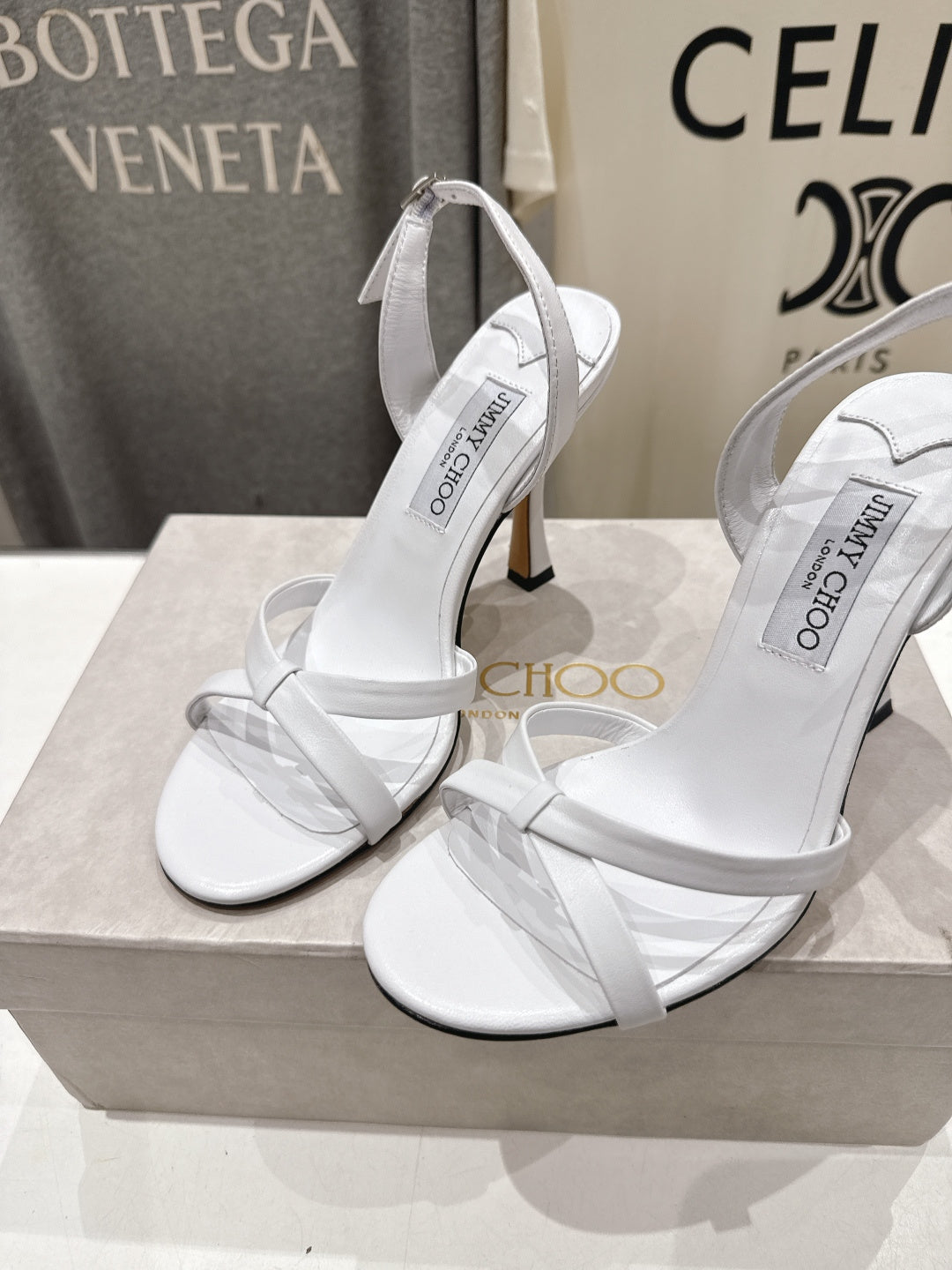 JIMMY CHOO 26S HIGH-HEELED SANDALS 100 MM IN WHITE LAMBSKIN STYLE 1