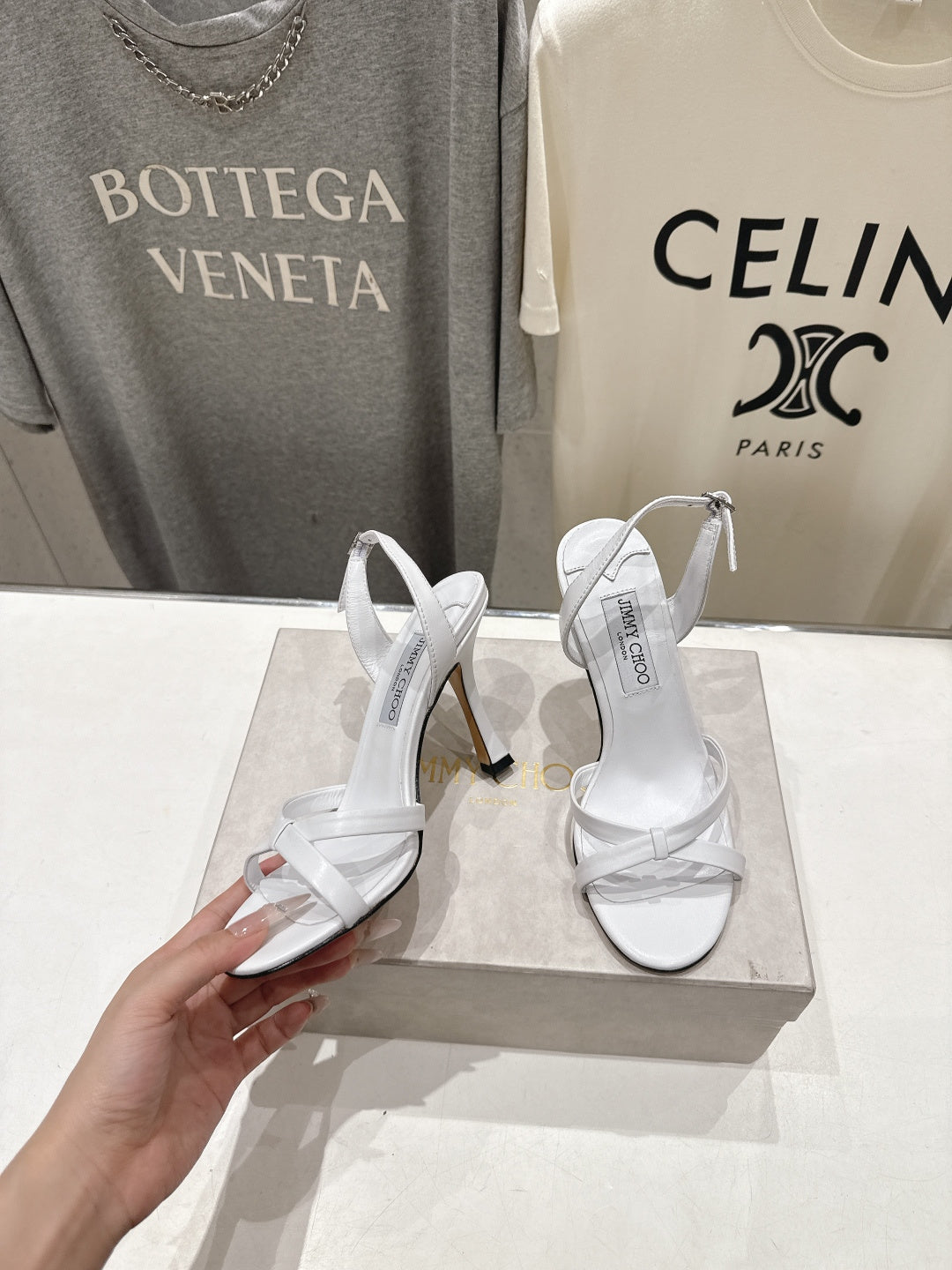 JIMMY CHOO 26S HIGH-HEELED SANDALS 100 MM IN WHITE LAMBSKIN STYLE 1