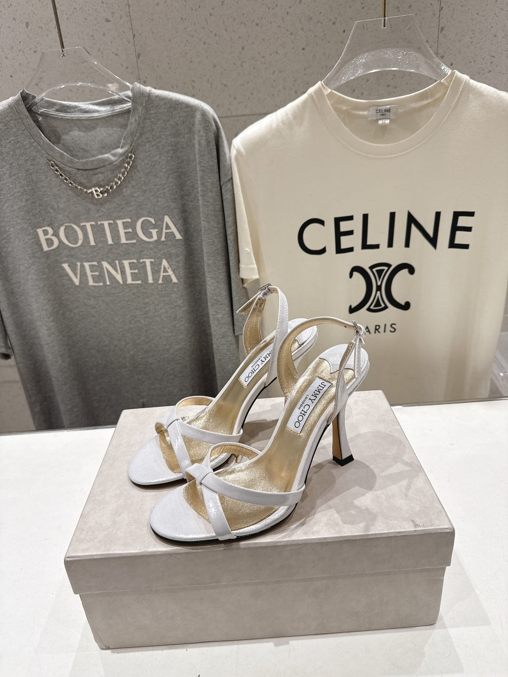 JIMMY CHOO 26S HIGH-HEELED SANDALS 100 MM IN WHITE LAMBSKIN