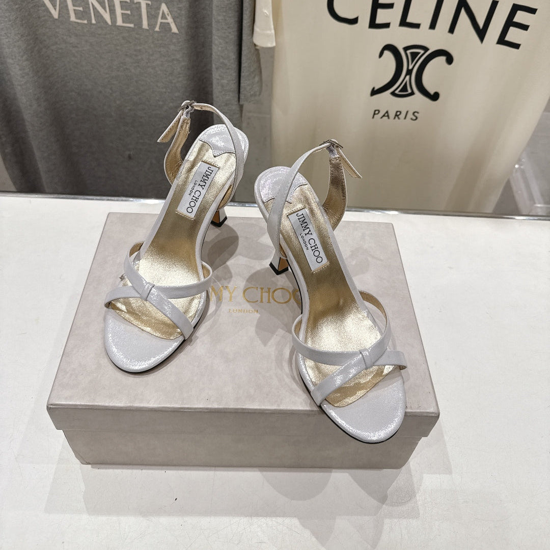 JIMMY CHOO 26S HIGH-HEELED SANDALS 100 MM IN WHITE LAMBSKIN