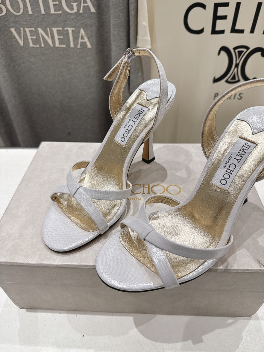 JIMMY CHOO 26S HIGH-HEELED SANDALS 100 MM IN WHITE LAMBSKIN