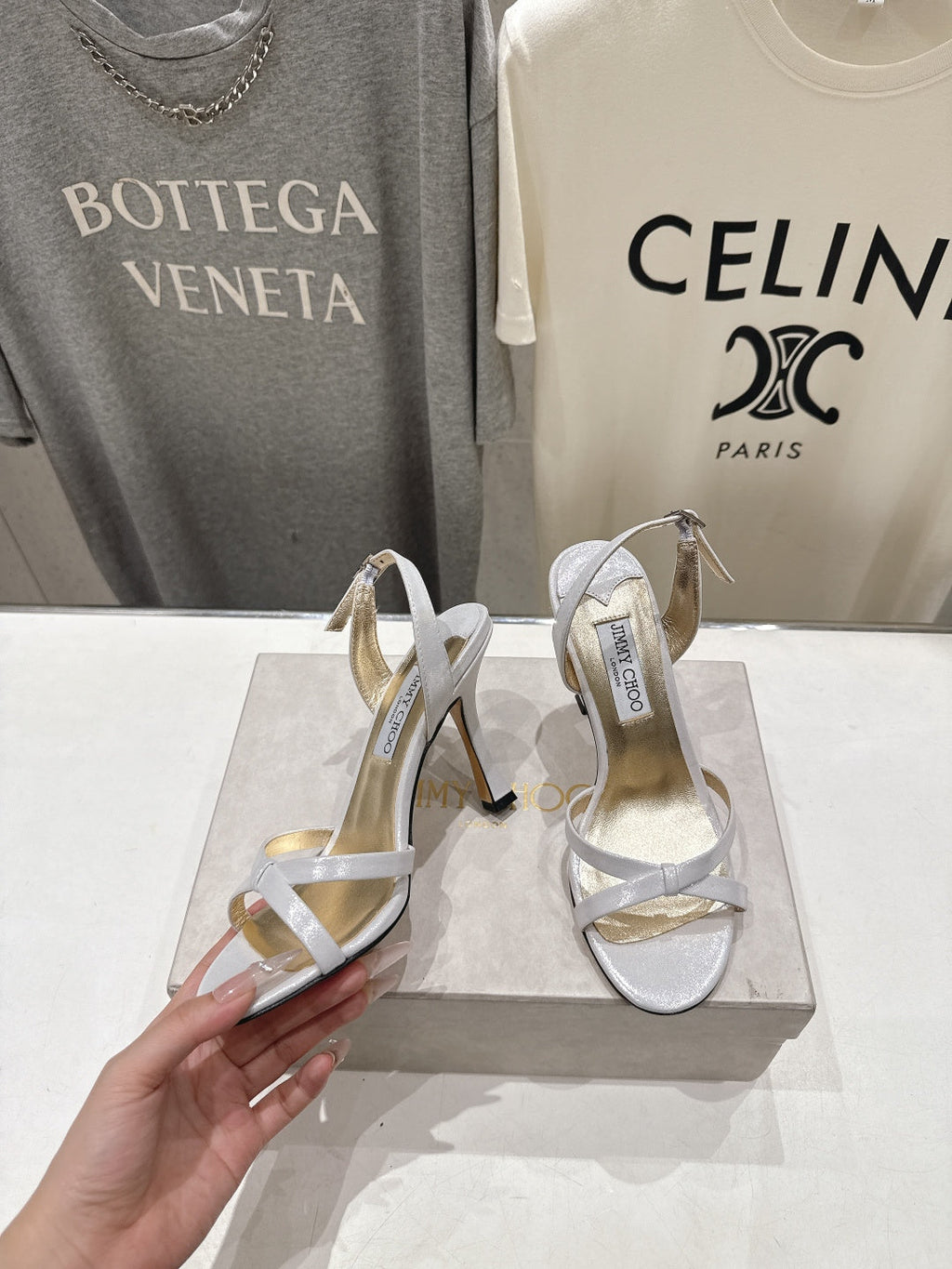 JIMMY CHOO 26S HIGH-HEELED SANDALS 100 MM IN WHITE LAMBSKIN