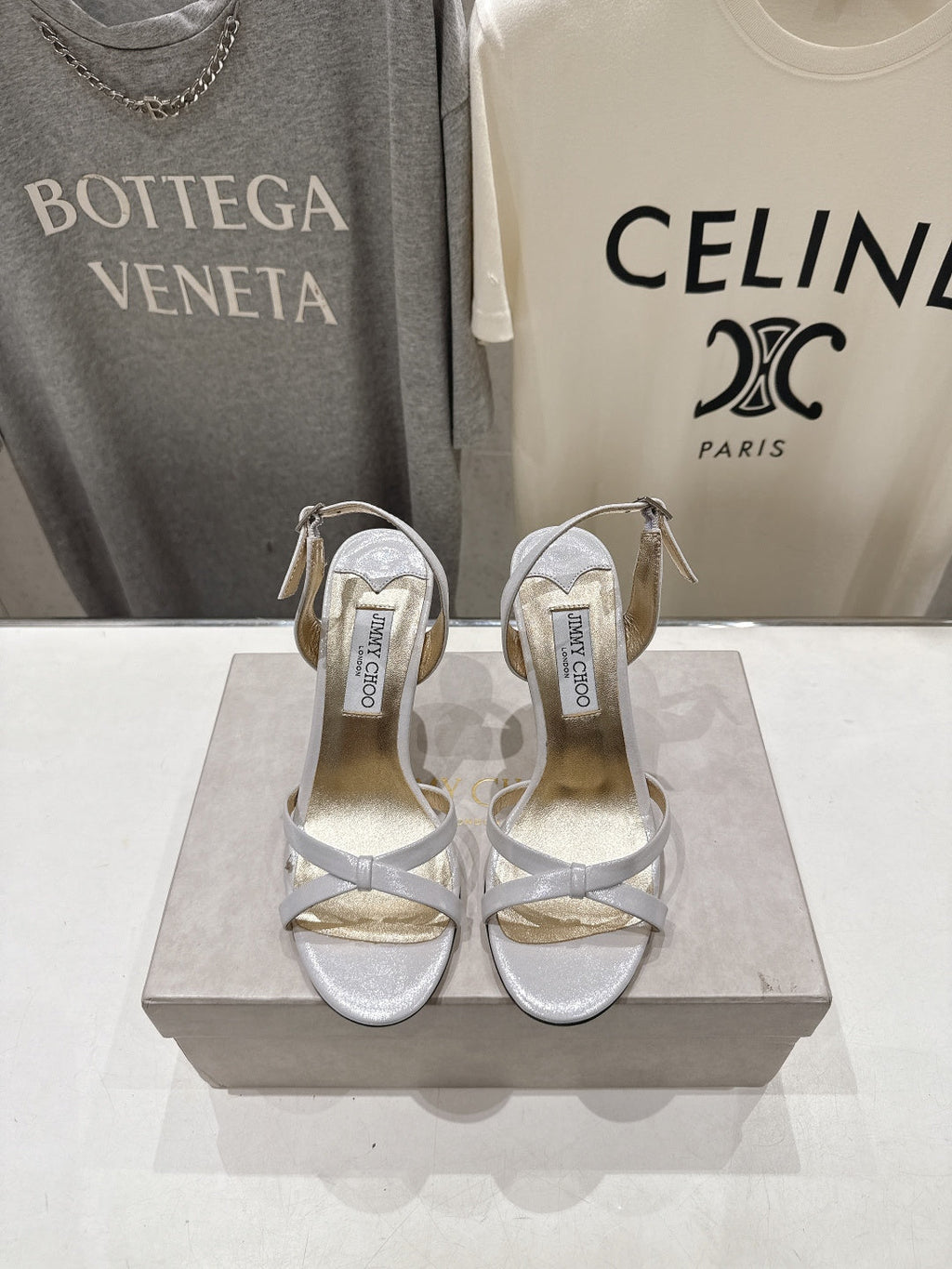 JIMMY CHOO 26S HIGH-HEELED SANDALS 100 MM IN WHITE LAMBSKIN