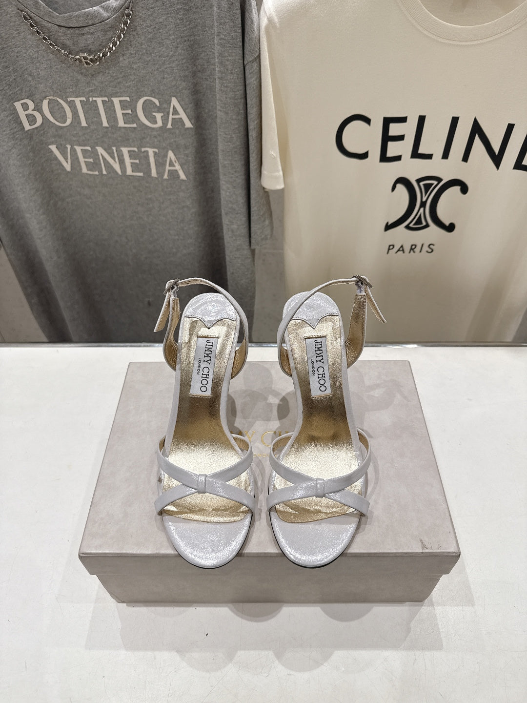 JIMMY CHOO 26S HIGH-HEELED SANDALS 100 MM IN WHITE LAMBSKIN