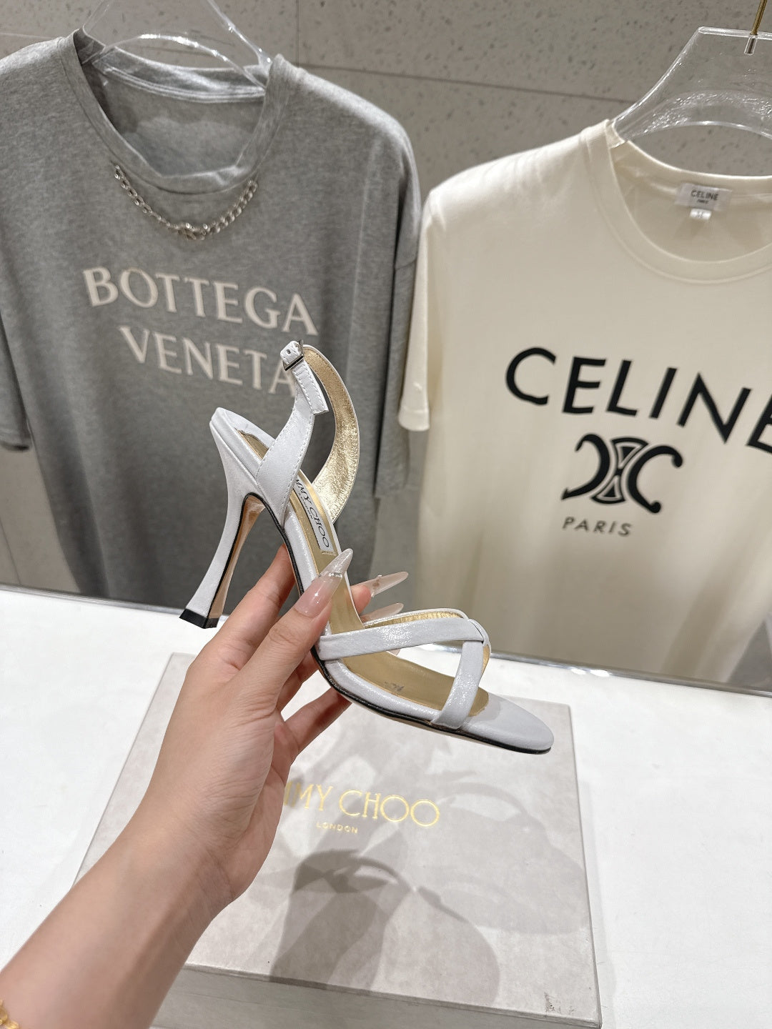 JIMMY CHOO 26S HIGH-HEELED SANDALS 100 MM IN WHITE LAMBSKIN