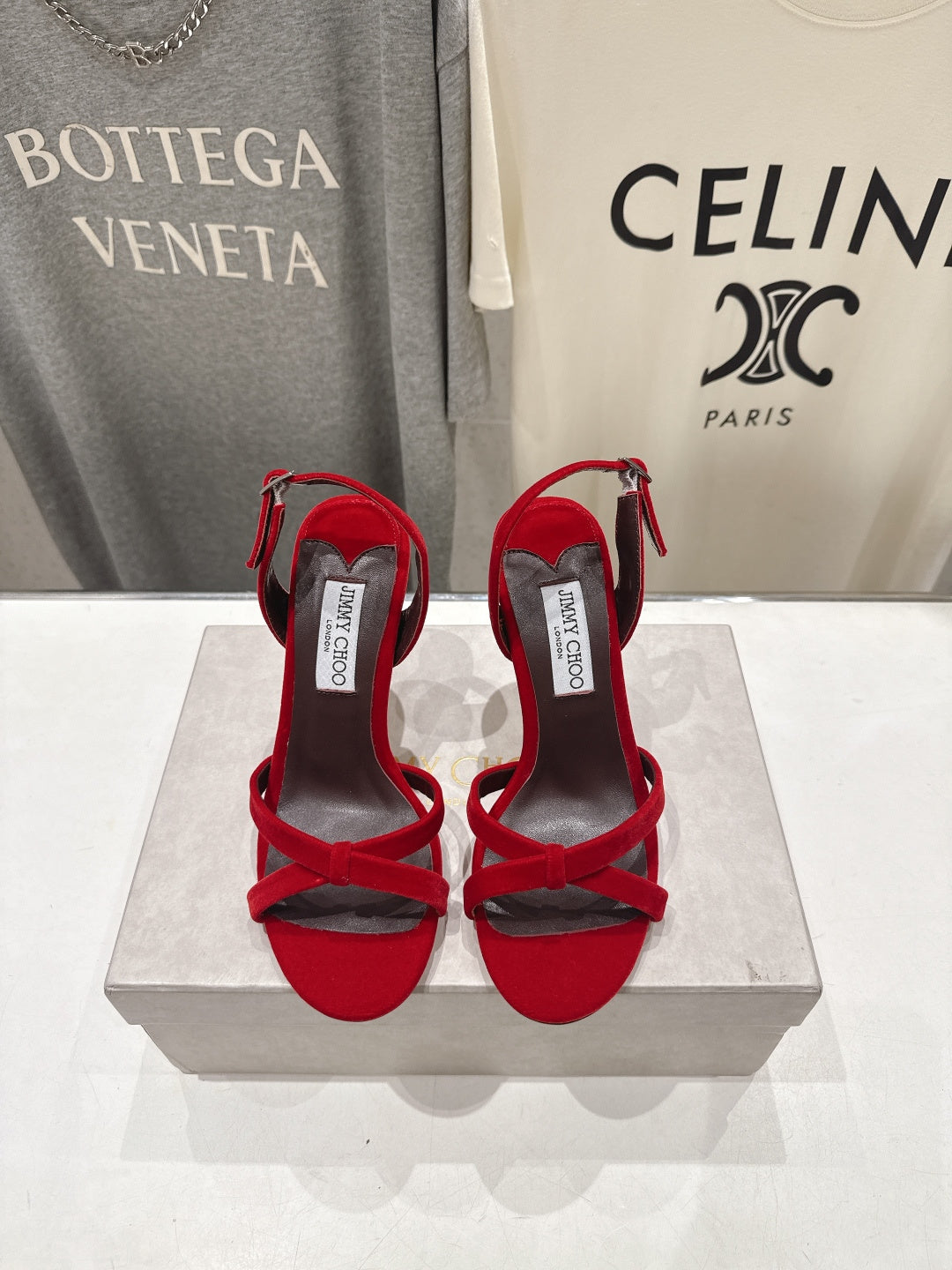 JIMMY CHOO 26S HIGH-HEELED SANDALS 100 MM IN RED VELVET