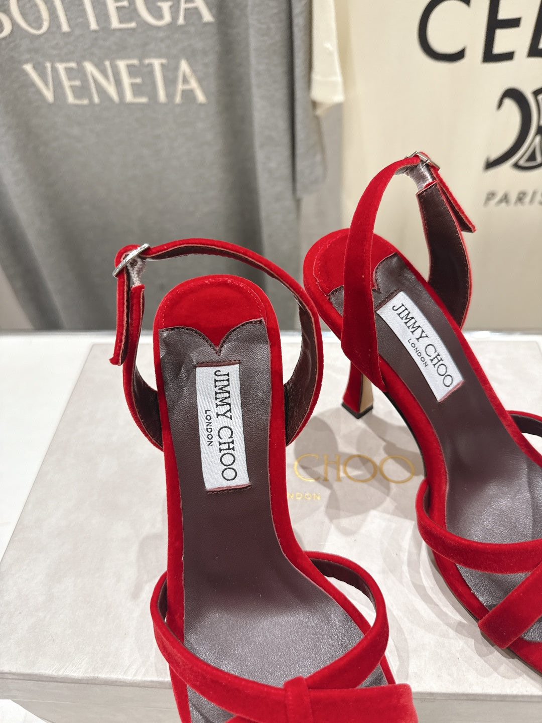 JIMMY CHOO 26S HIGH-HEELED SANDALS 100 MM IN RED VELVET