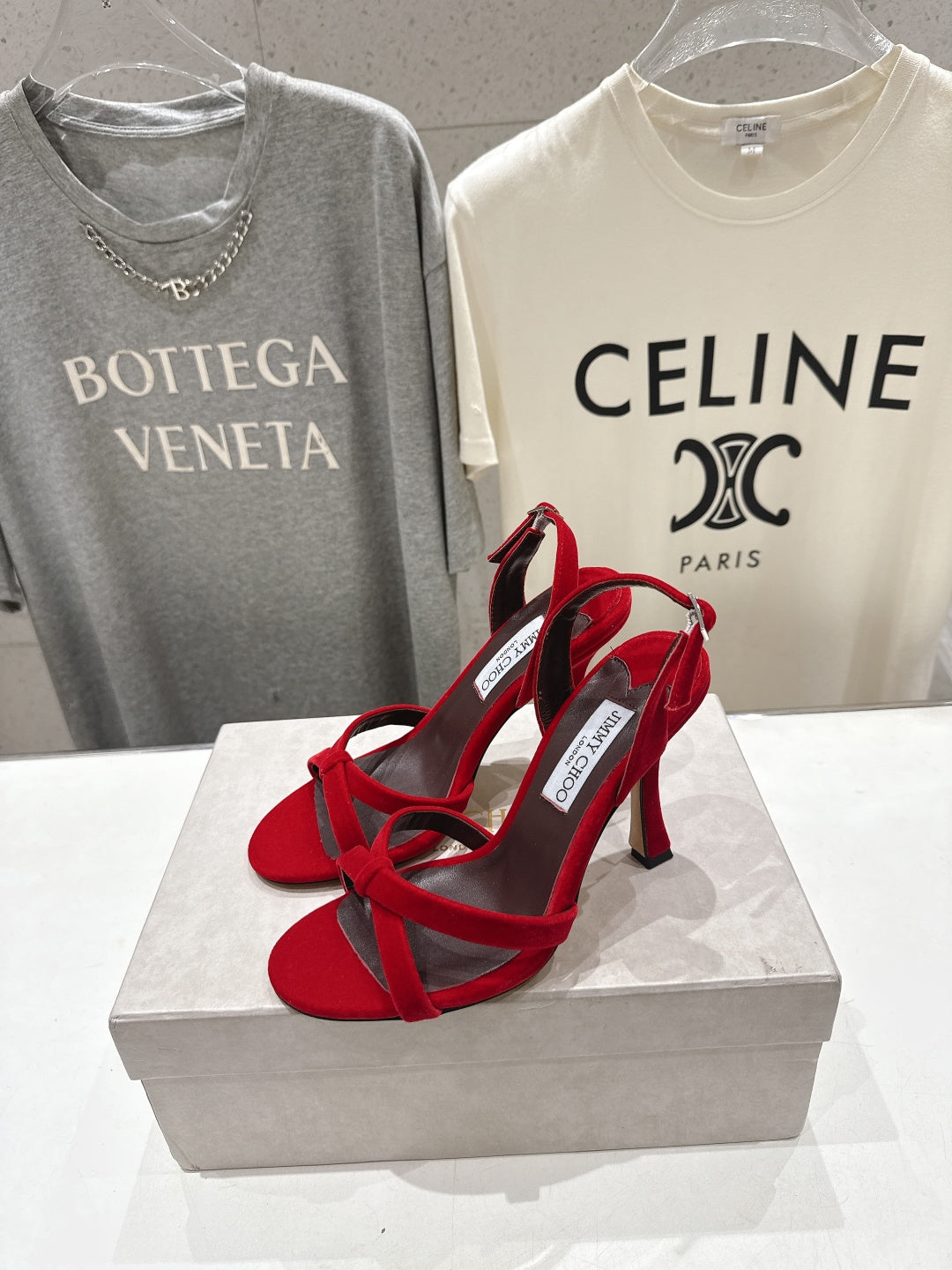 JIMMY CHOO 26S HIGH-HEELED SANDALS 100 MM IN RED VELVET