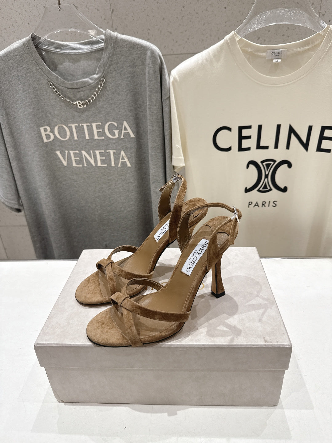 JIMMY CHOO 26S HIGH-HEELED SANDALS 100 MM IN BROWN SUEDE