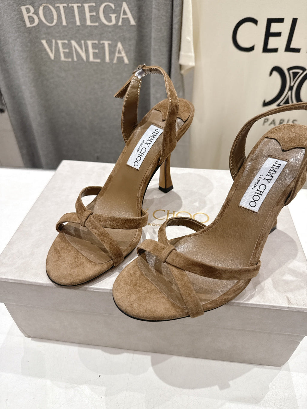 JIMMY CHOO 26S HIGH-HEELED SANDALS 100 MM IN BROWN SUEDE