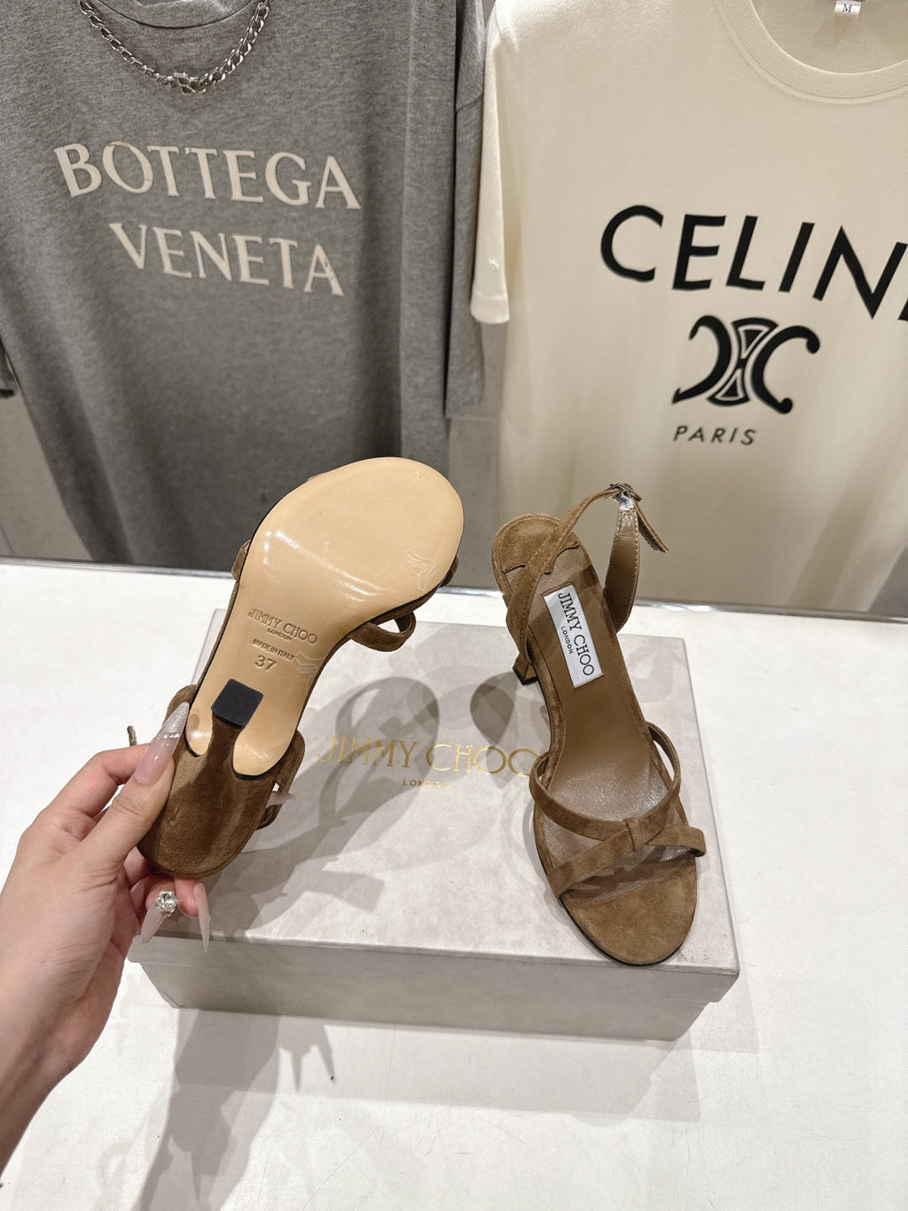 JIMMY CHOO 26S HIGH-HEELED SANDALS 100 MM IN BROWN SUEDE