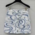 CC 25 Printed Denim Single-breasted Short Skirt Blue White Cotton