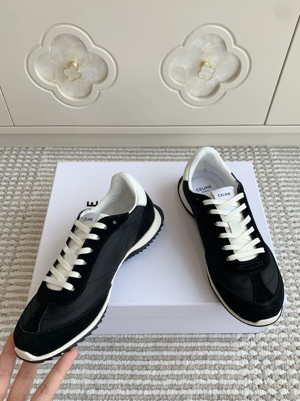CELINE 26S TRIOMPHE RUNNER SNEAKERS IN BLACK NYLON AND SUEDE