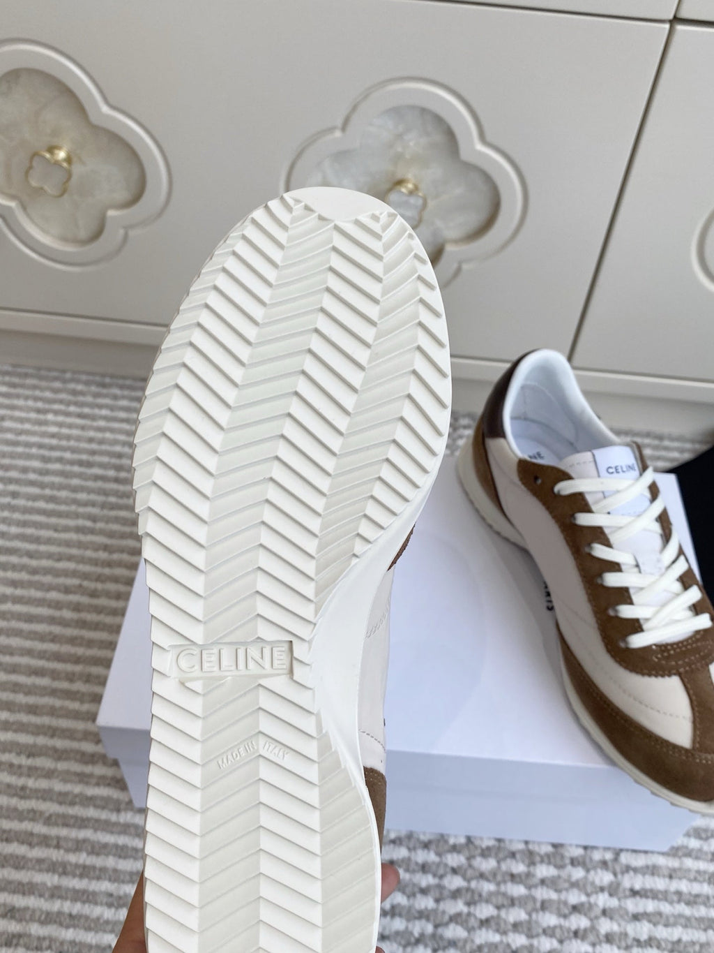 CELINE 26S RUNNER SNEAKERS IN BROWN SUEDE AND WHITE NYLON