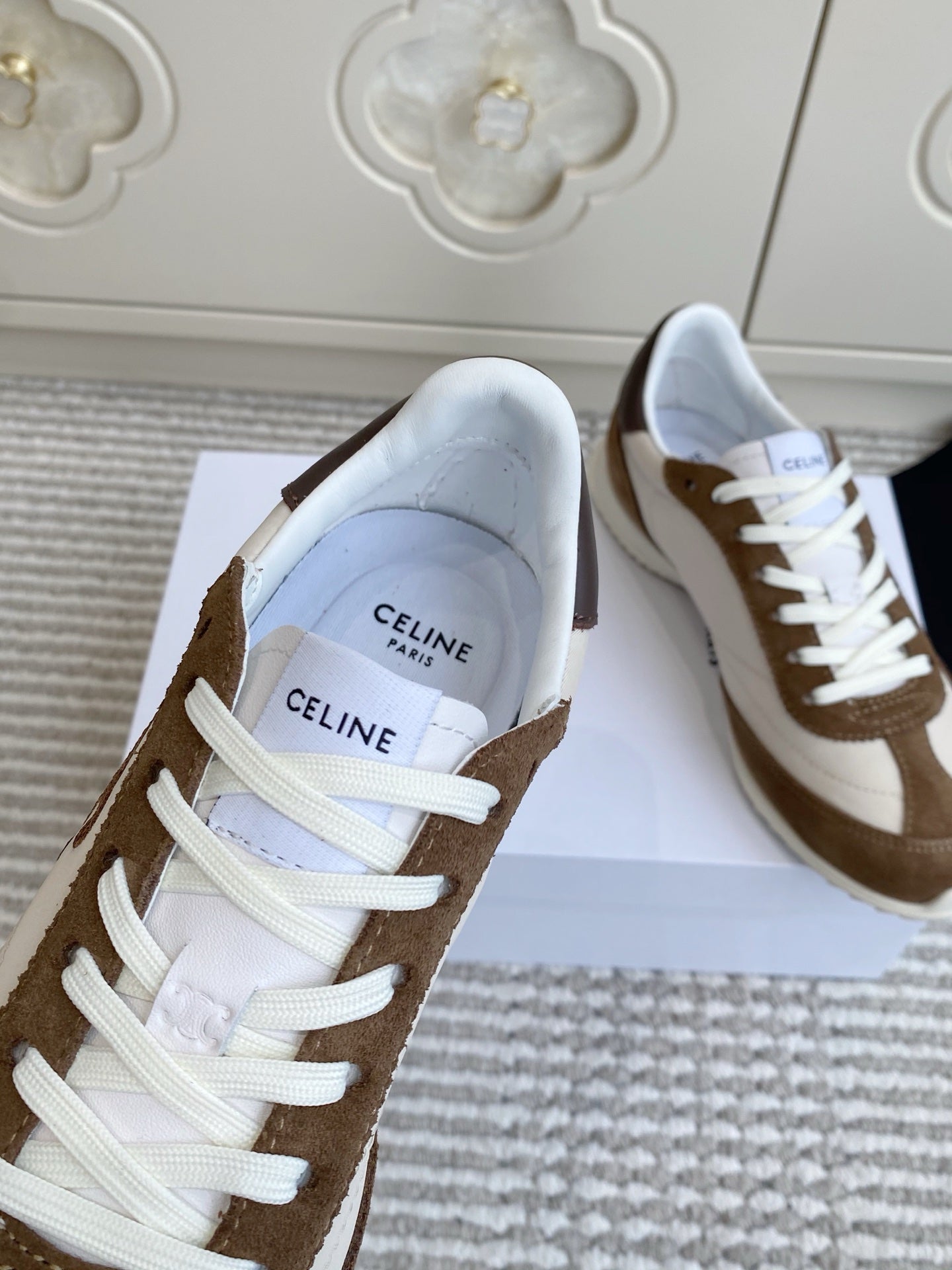 CELINE 26S RUNNER SNEAKERS IN BROWN SUEDE AND WHITE NYLON