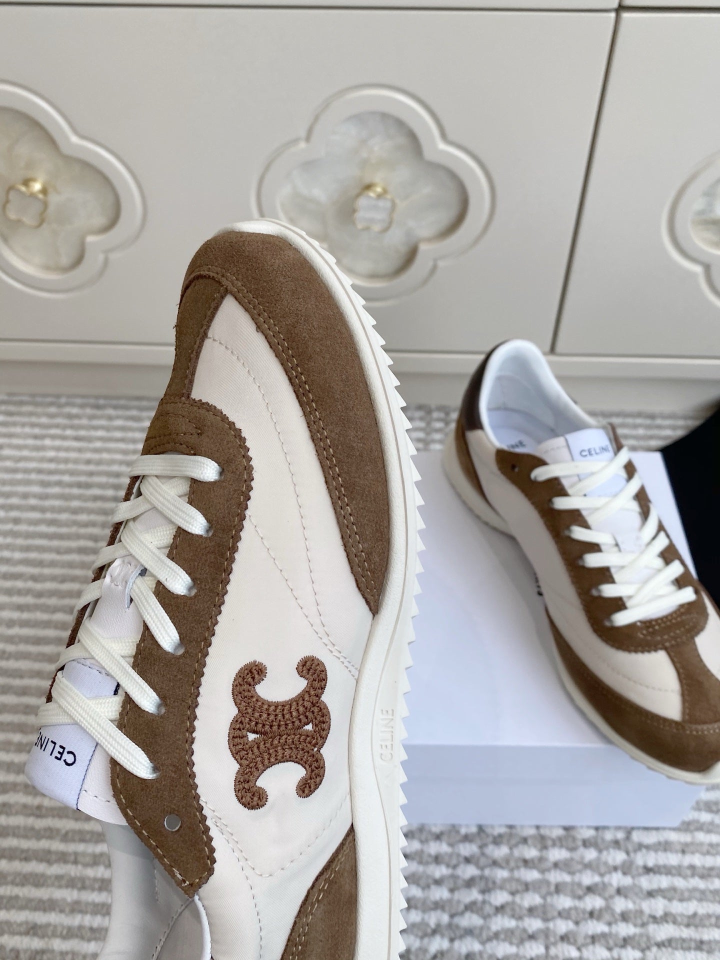 CELINE 26S RUNNER SNEAKERS IN BROWN SUEDE AND WHITE NYLON