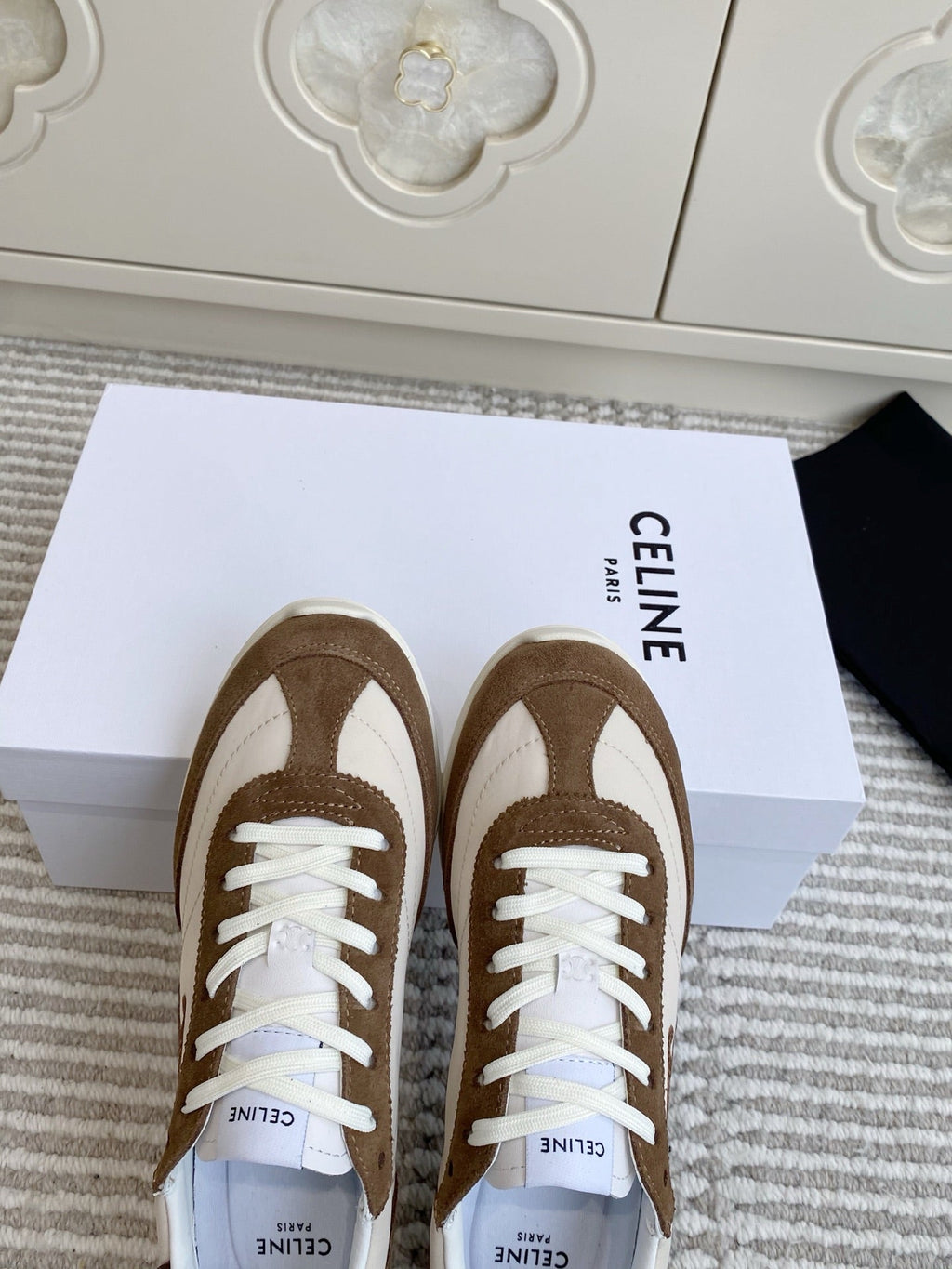 CELINE 26S RUNNER SNEAKERS IN BROWN SUEDE AND WHITE NYLON