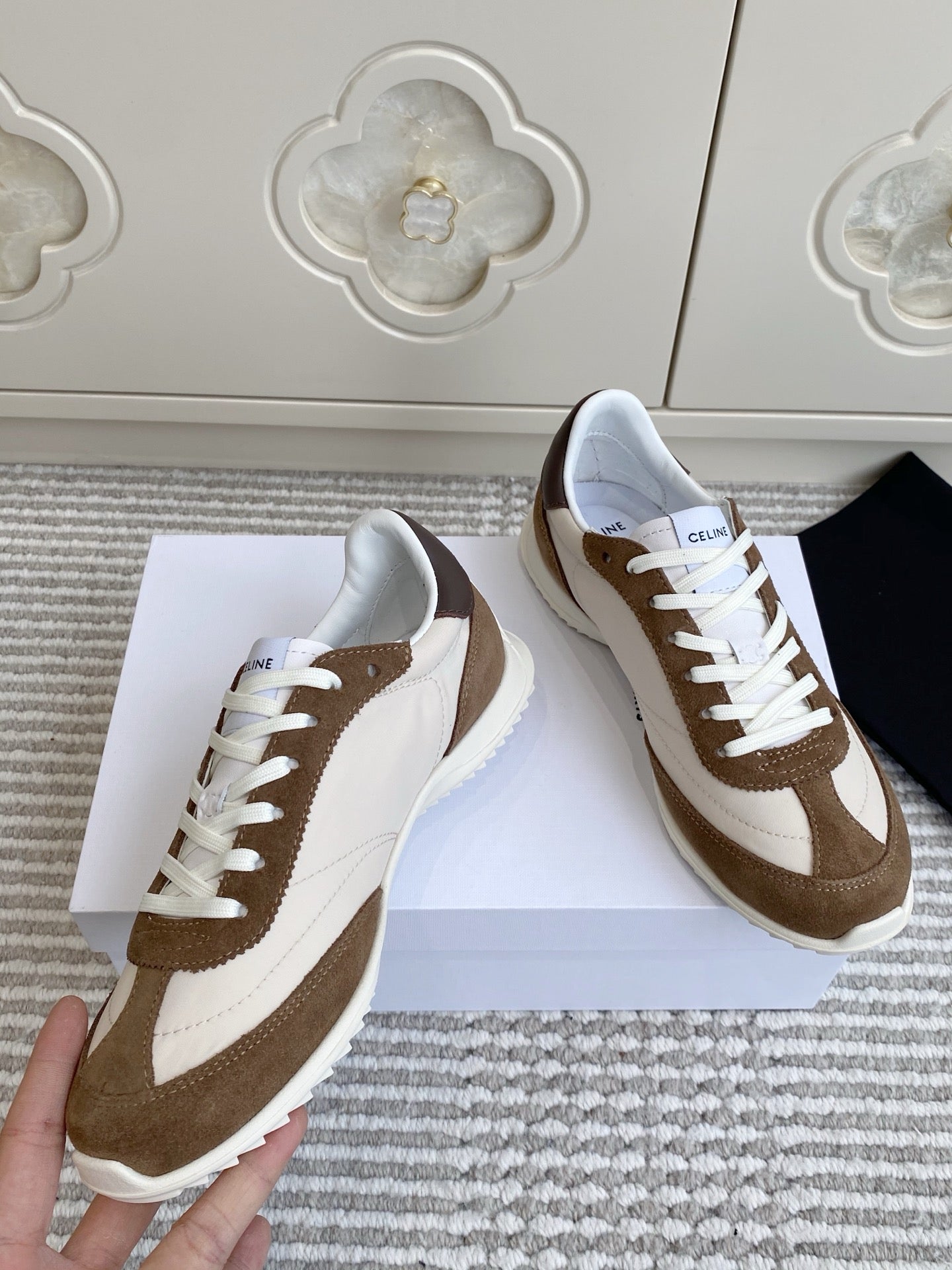 CELINE 26S RUNNER SNEAKERS IN BROWN SUEDE AND WHITE NYLON