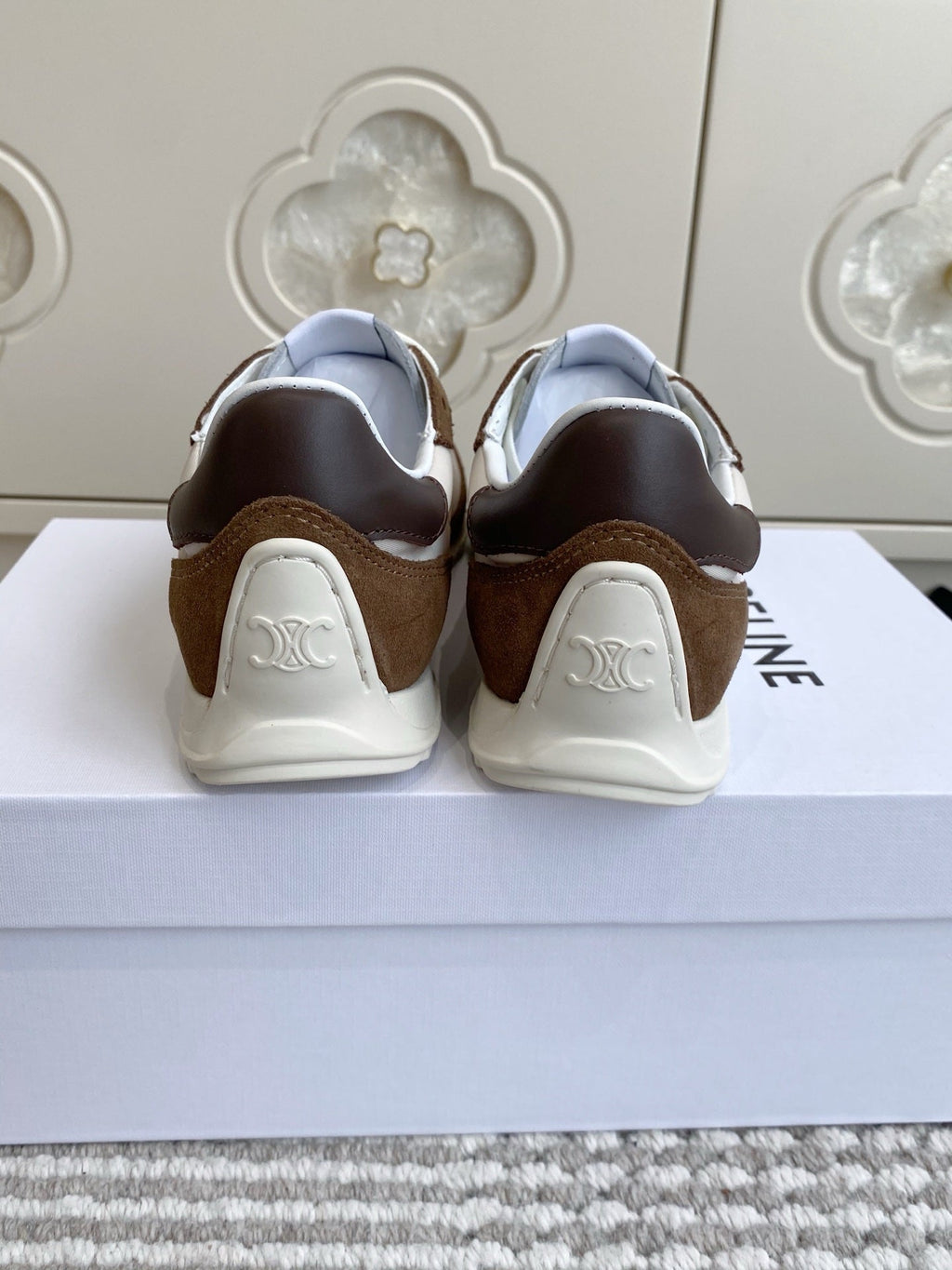 CELINE 26S RUNNER SNEAKERS IN BROWN SUEDE AND WHITE NYLON