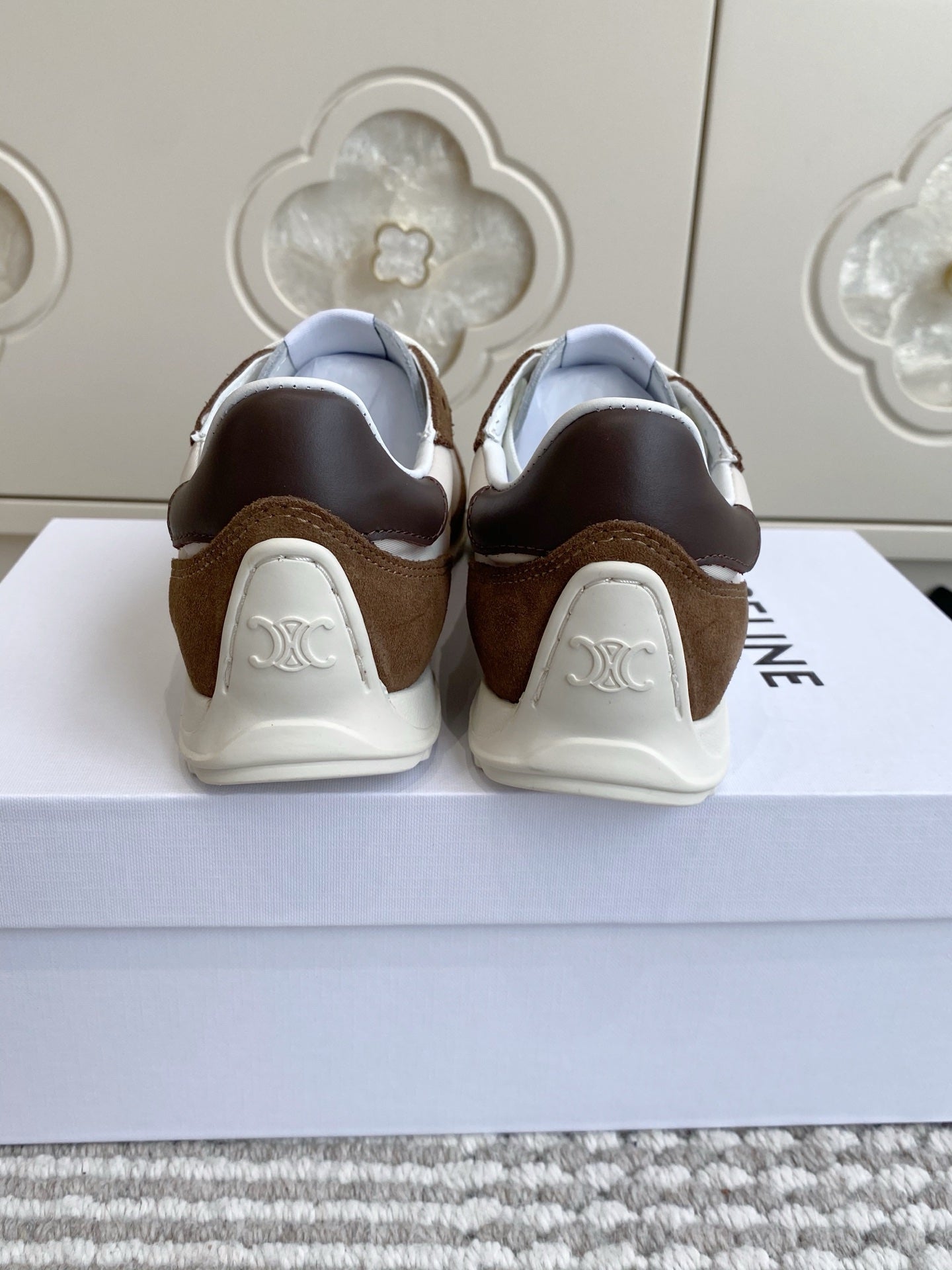 CELINE 26S RUNNER SNEAKERS IN BROWN SUEDE AND WHITE NYLON