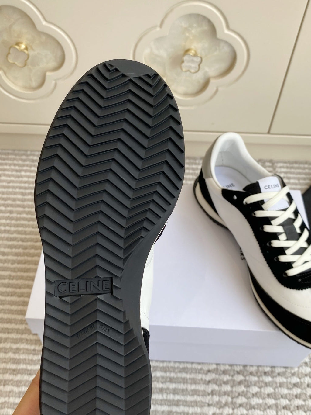 CELINE 26S RUNNER SNEAKERS IN BLACK SUEDE AND WHITE NYLON