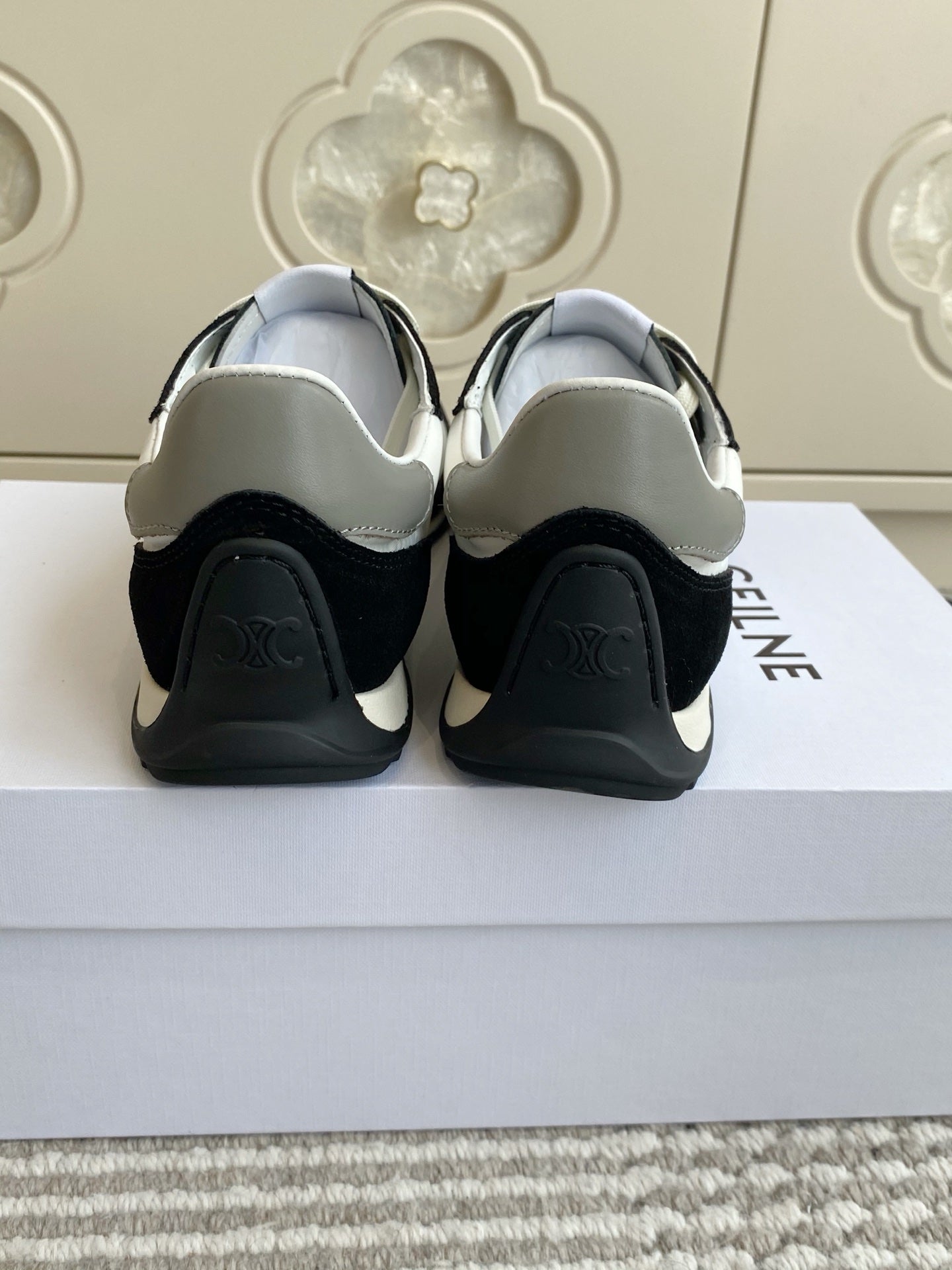 CELINE 26S RUNNER SNEAKERS IN BLACK SUEDE AND WHITE NYLON