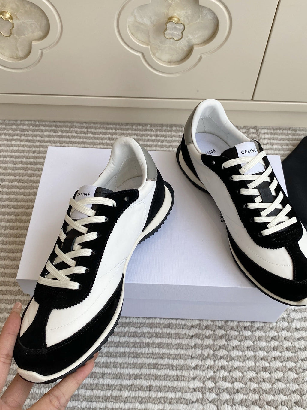 CELINE 26S RUNNER SNEAKERS IN BLACK SUEDE AND WHITE NYLON