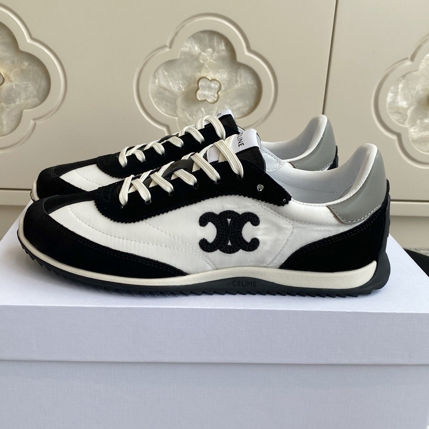 CELINE 26S RUNNER SNEAKERS IN BLACK SUEDE AND WHITE NYLON