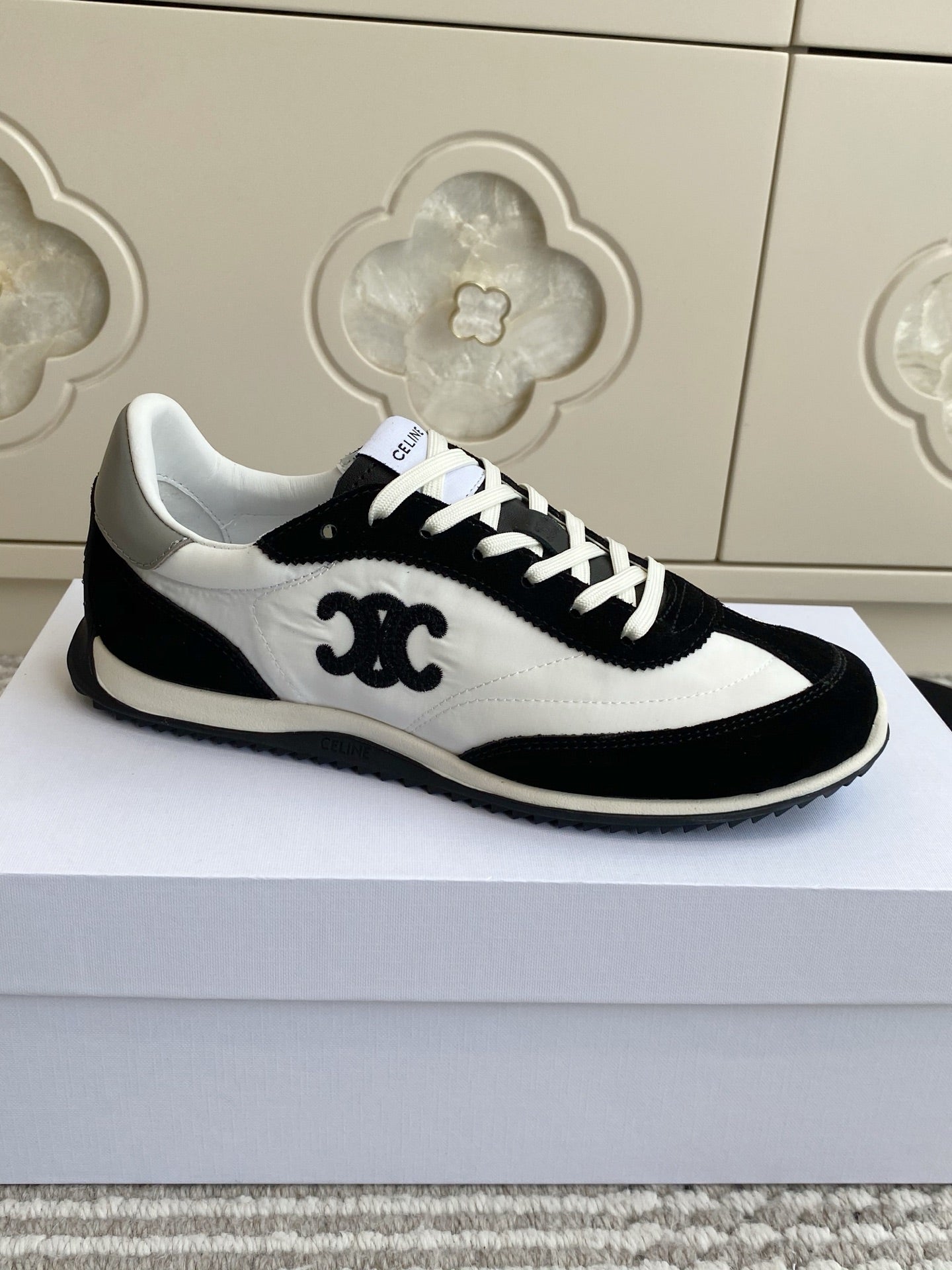 CELINE 26S RUNNER SNEAKERS IN BLACK SUEDE AND WHITE NYLON