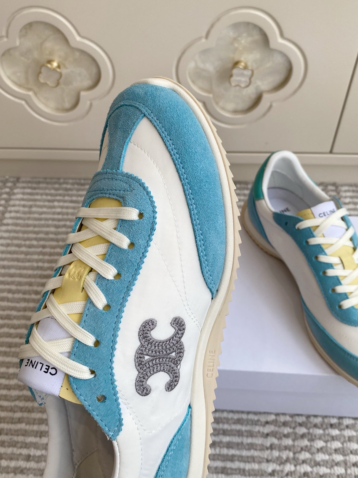 CELINE 26S RUNNER SNEAKERS IN AQUA BLUE SUEDE AND WHITE NYLON