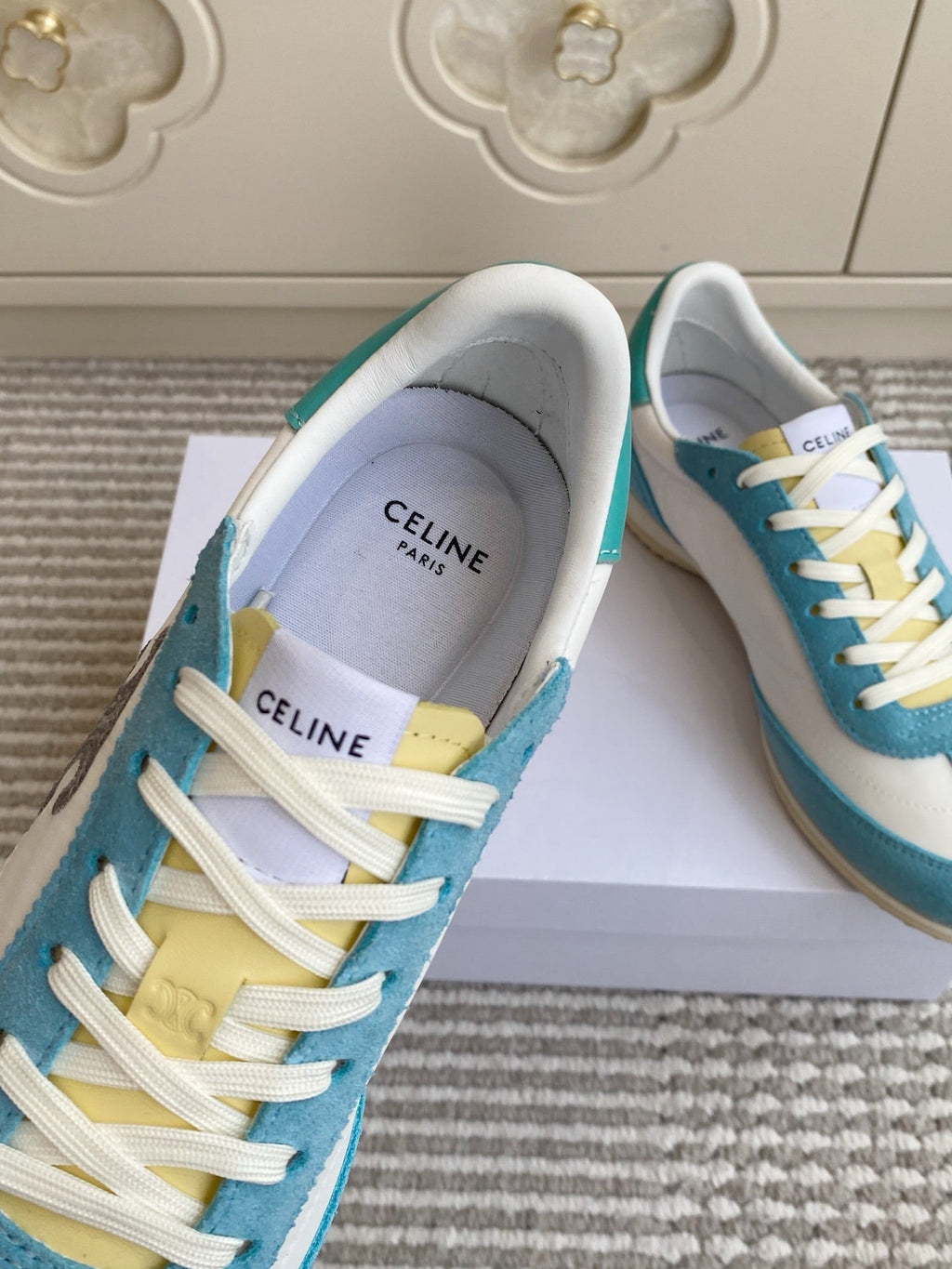CELINE 26S RUNNER SNEAKERS IN AQUA BLUE SUEDE AND WHITE NYLON