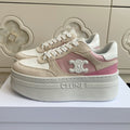 CELINE 26S WEDGE SNEAKERS 50MM IN WHITE PINK CALFSKIN AND BEIGE SUEDE