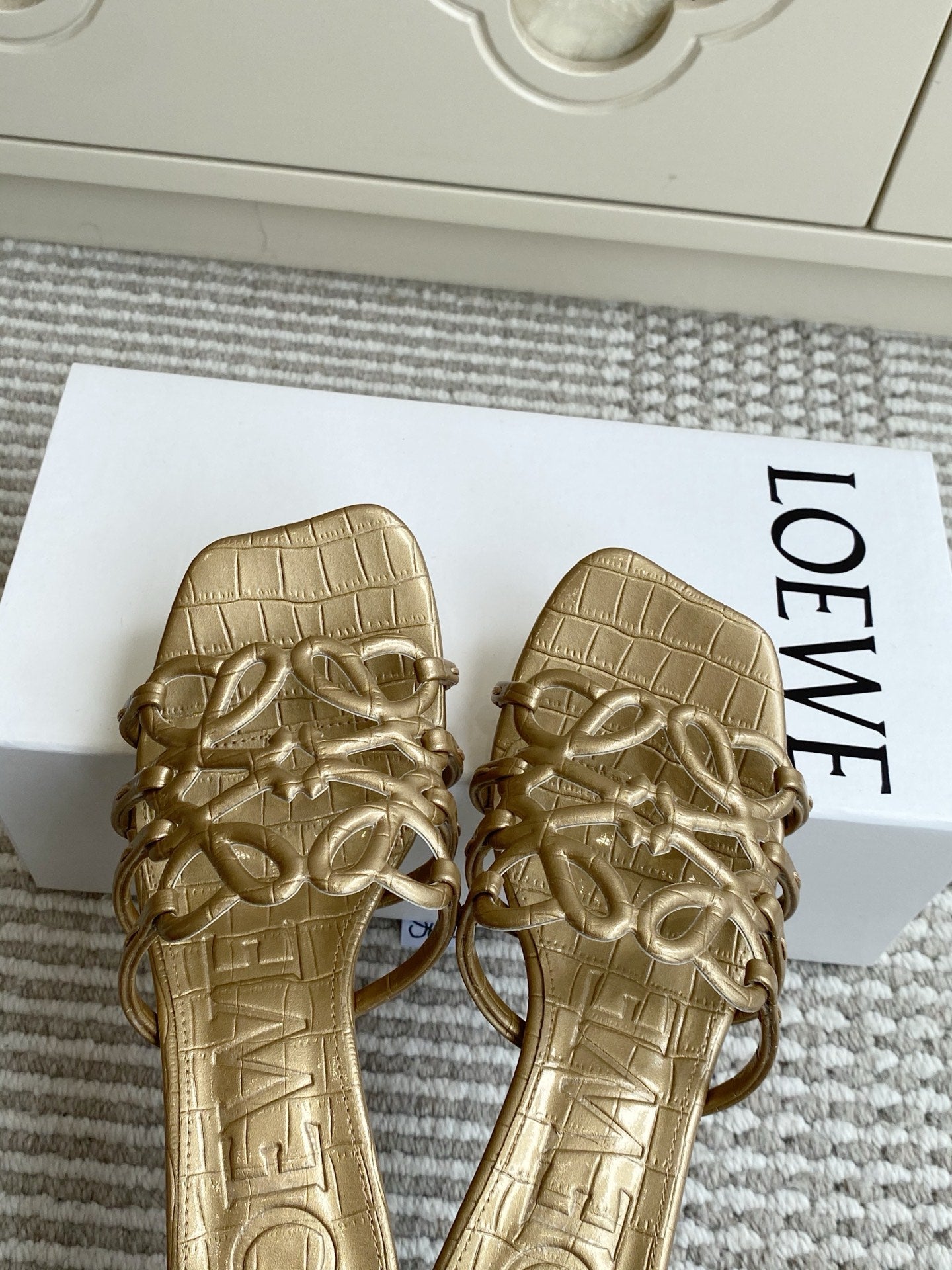 LOEWE 26S HIGH HEEL SANDALS 45MM IN GOLD CROC-EMBOSSED CALFSKIN