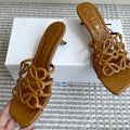 LOEWE 26S HIGH HEEL SANDALS 45MM IN CARAMEL BROWN CROC-EMBOSSED PATENT CALFSKIN