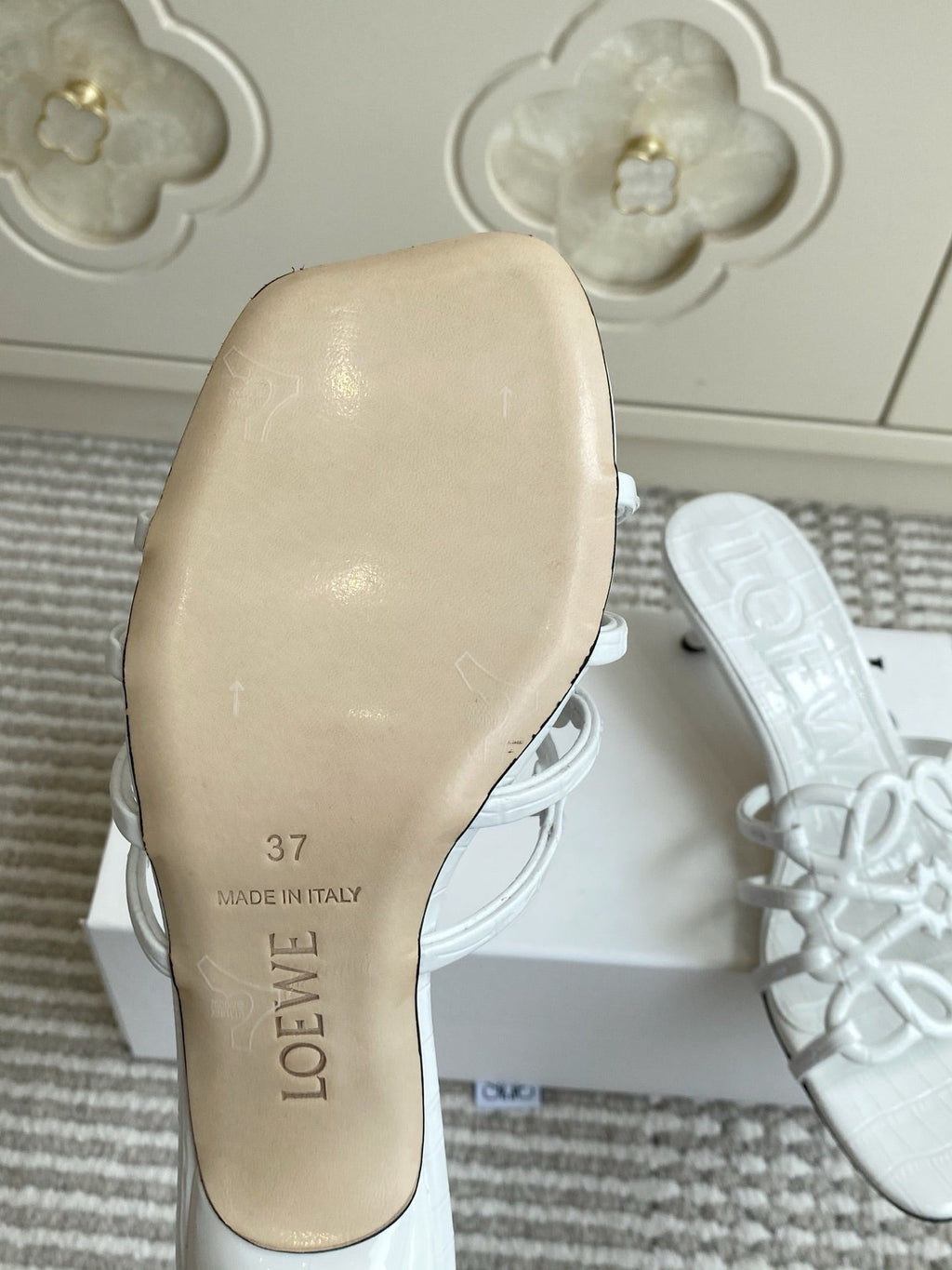 LOEWE 26S HIGH HEEL SANDALS 45MM IN WHITE CROC-EMBOSSED CALFSKIN