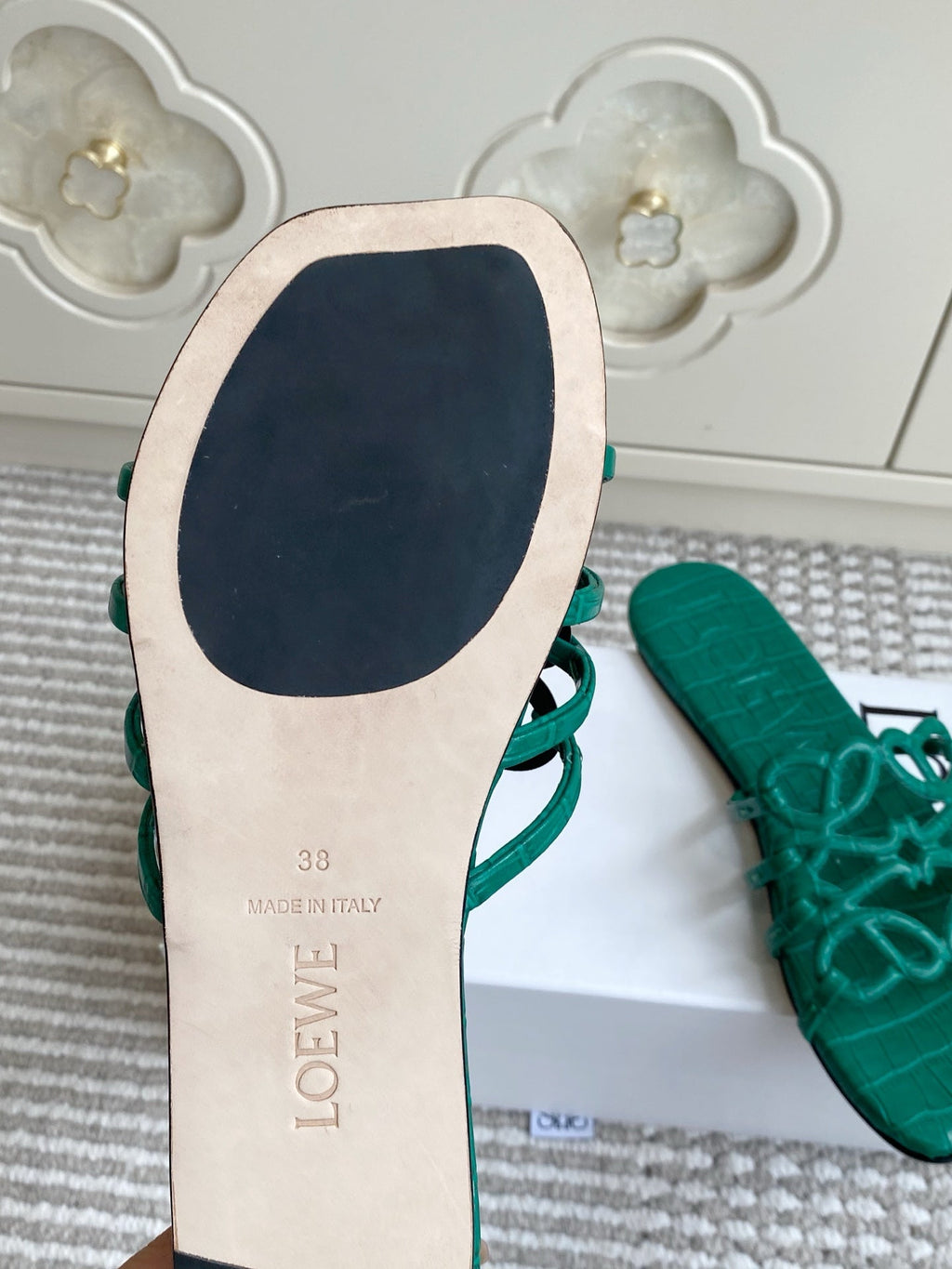 LOEWE 26S SLIDE SANDALS IN GREEN CROC-EMBOSSED CALFSKIN